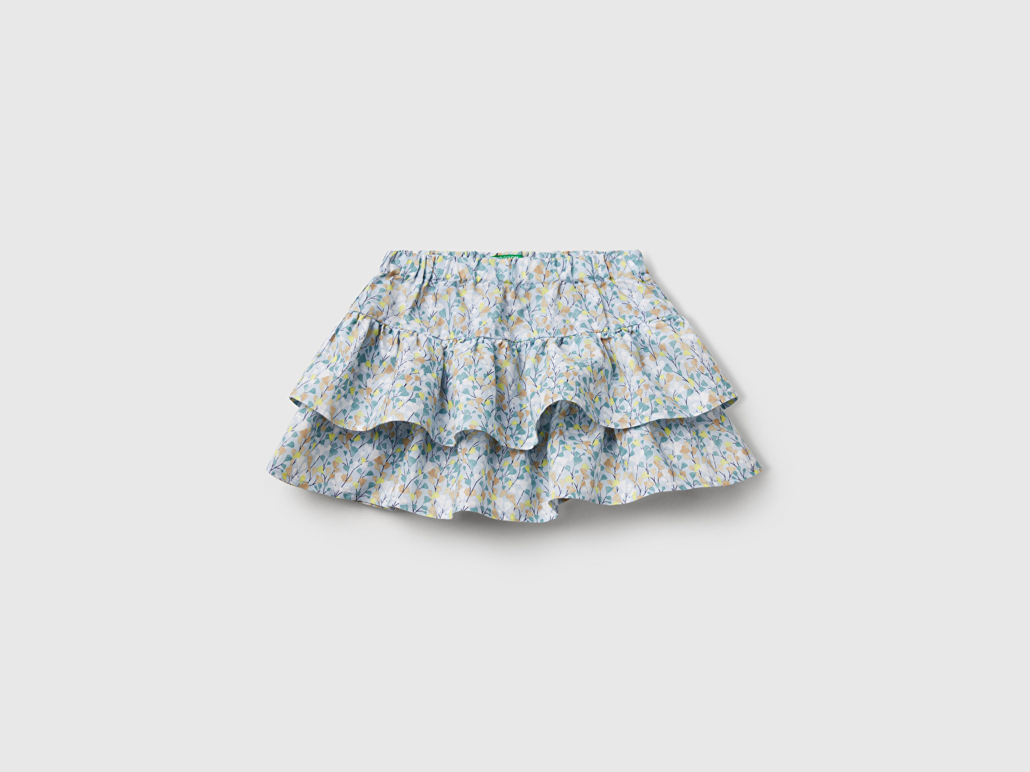 Benetton Kız Bebek Mavi Tamamı Baskılı Beli Lastikli Katlı Etek