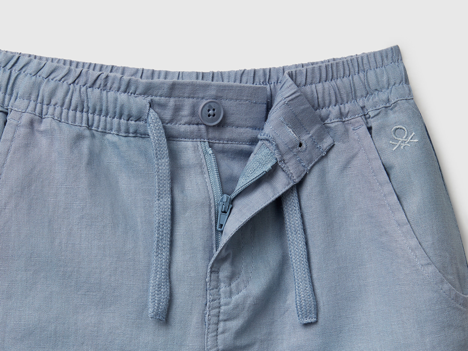 Benetton Erkek Bebek Mavi Keten Karışımlı Jogger Pantolon
