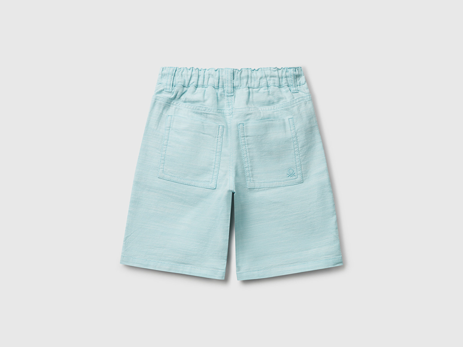 Benetton Erkek Bebek Toz Mavi Dokuma Kumaş Arka Cebi Logo İşlemeli Büzgü İpli Bermuda Şort