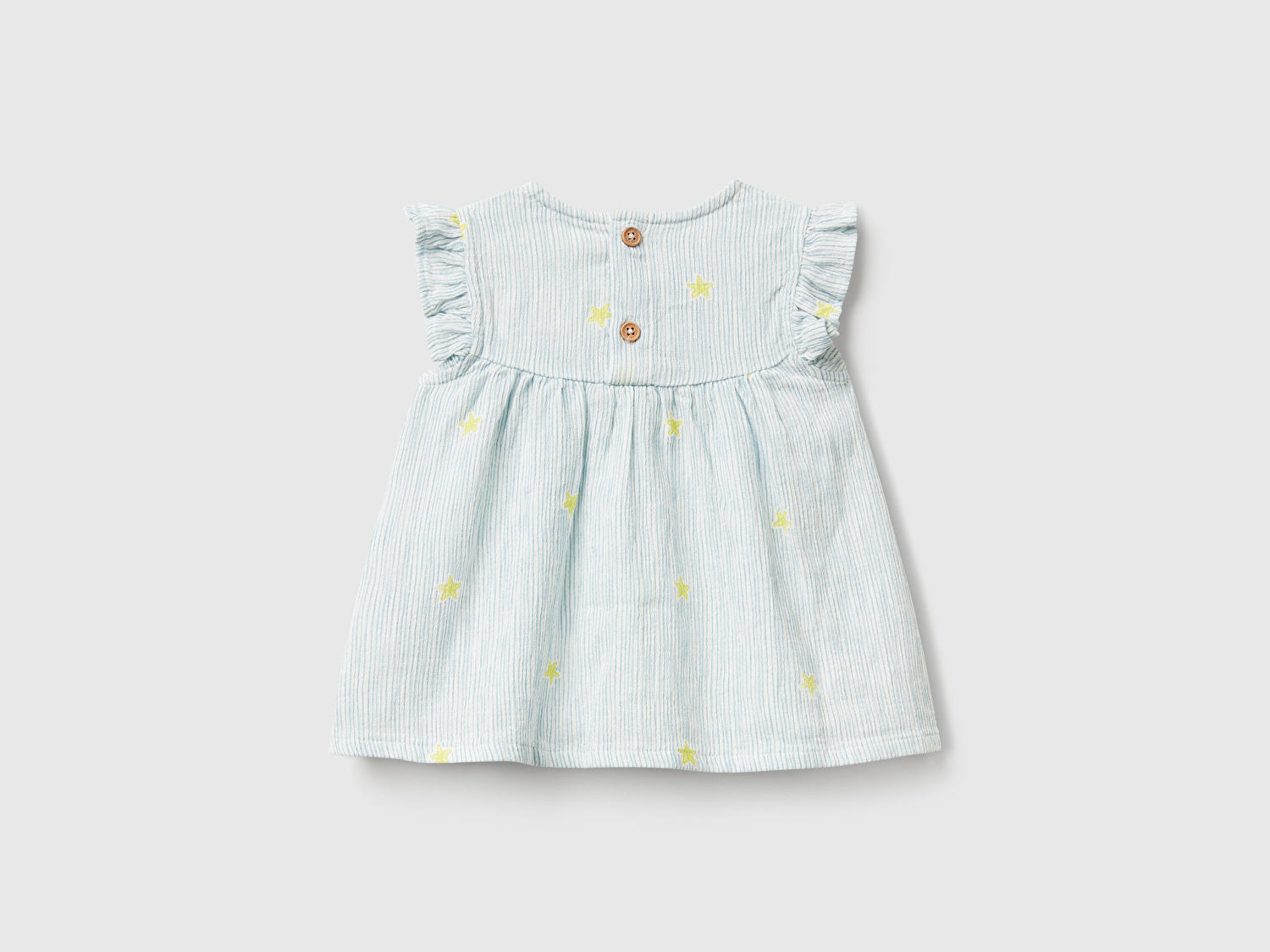 Benetton Bebek Toz Mavi Desenli Düğmeli Kolu Fırfırlı Gömlek