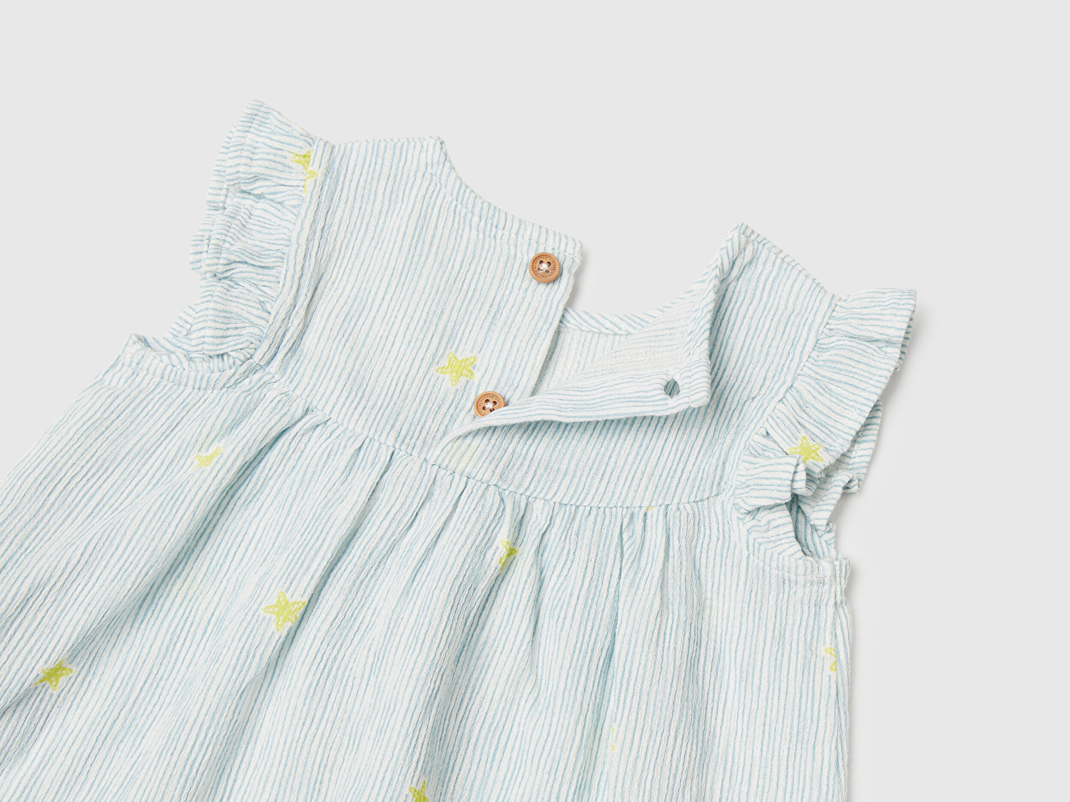 Benetton Bebek Toz Mavi Desenli Düğmeli Kolu Fırfırlı Gömlek
