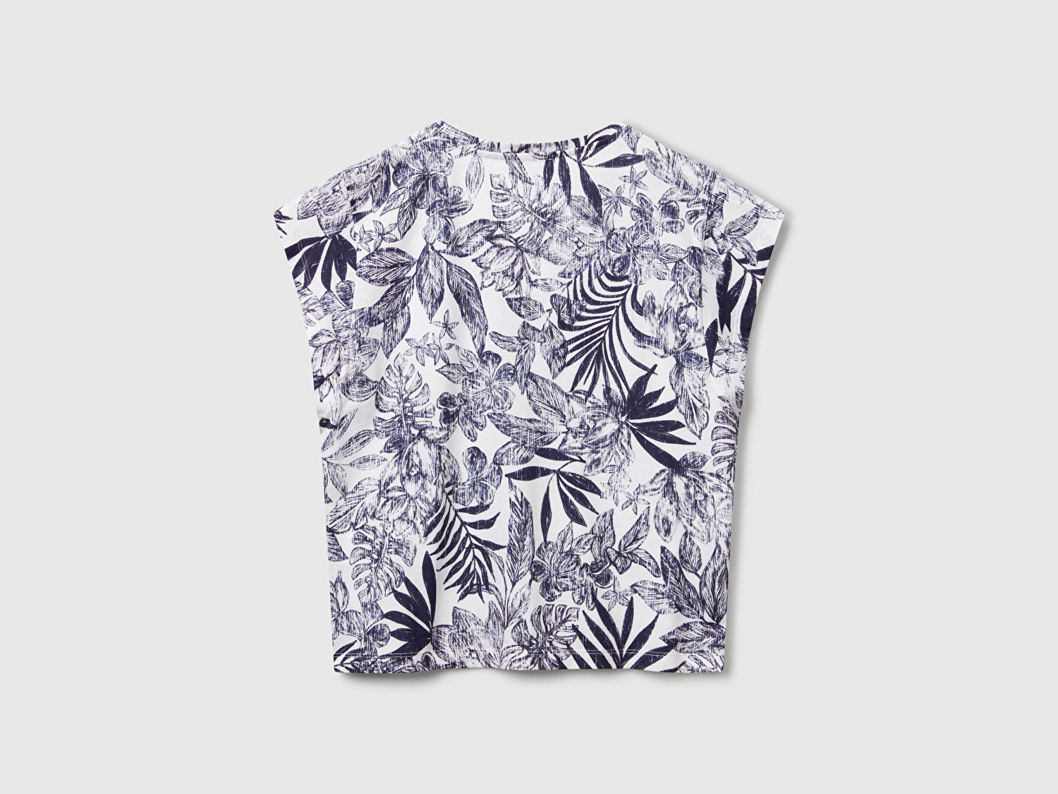 Benetton Kadın Mavi Mix %100 Koton Desenli V Yaka T-Shirt