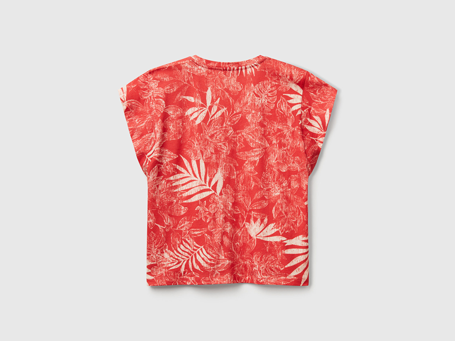 Benetton Kadın Mercan %100 Koton Desenli V Yaka T-Shirt
