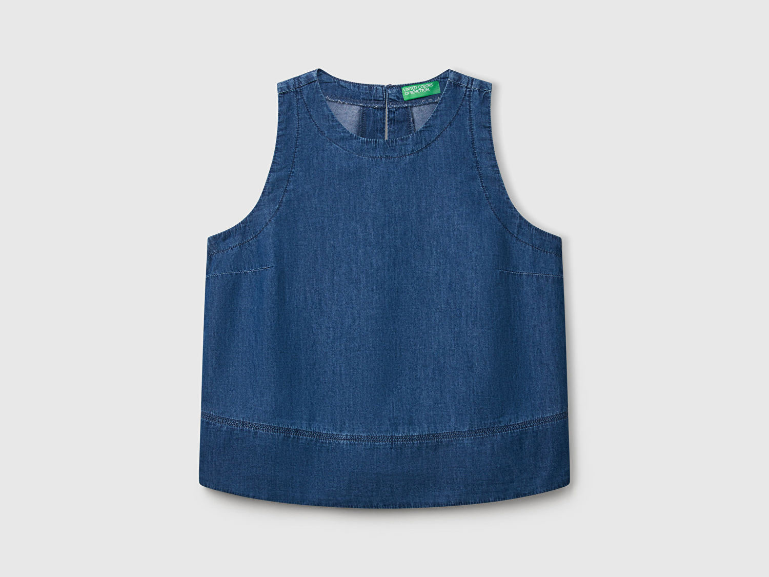 Benetton Kadın Koyu Mavi %100 Koton Kolsuz Şamre Bluz