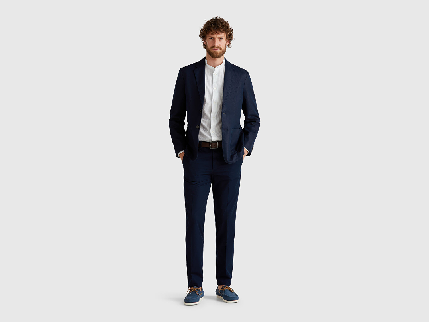 Benetton Erkek Lacivert %100 Koton Paraşüt Kumaş Slim Fit Chino Pantolon