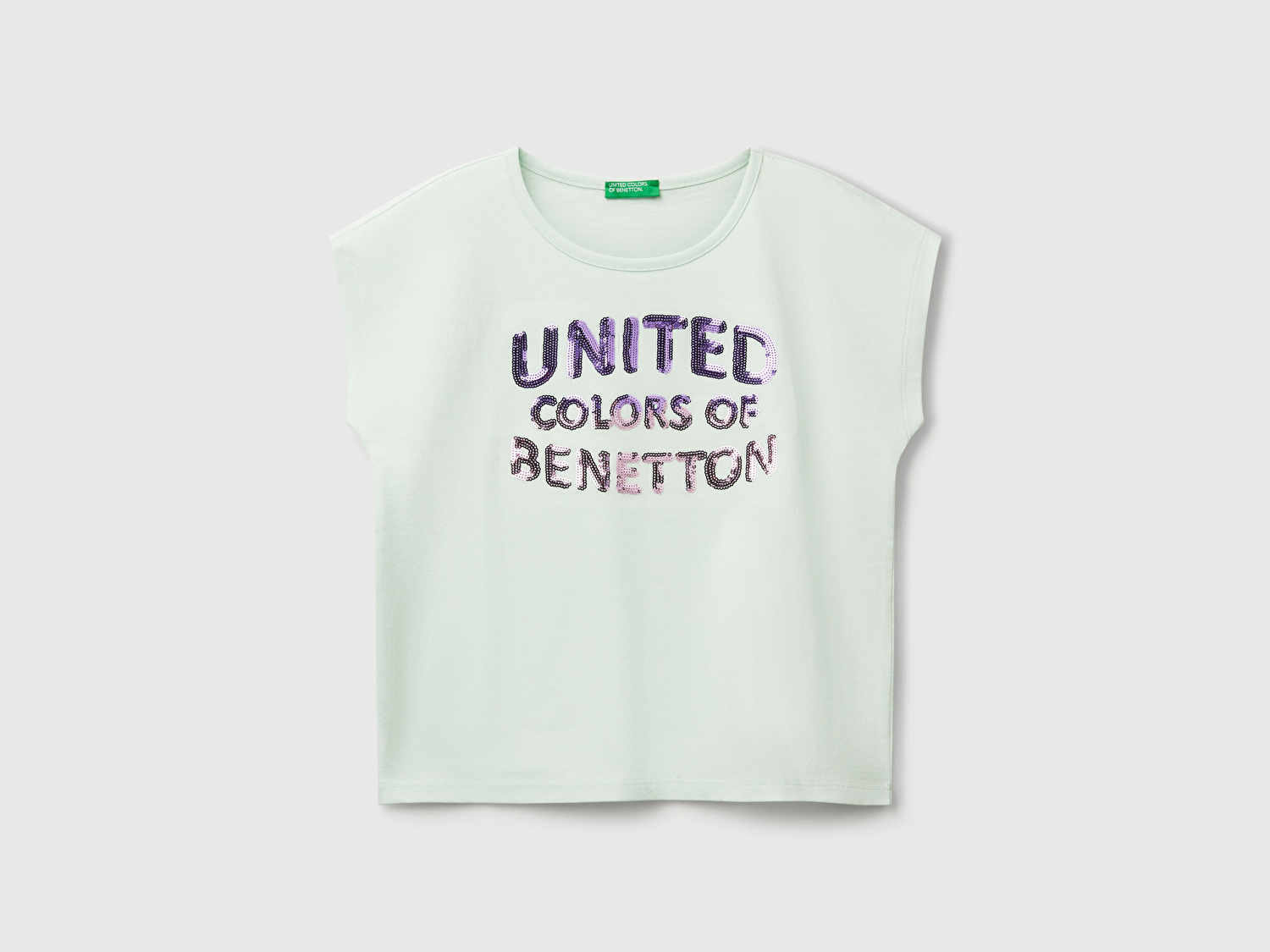 Benetton Kız Çocuk Su Yeşili Benetton Logo Baskılı T-Shirt
