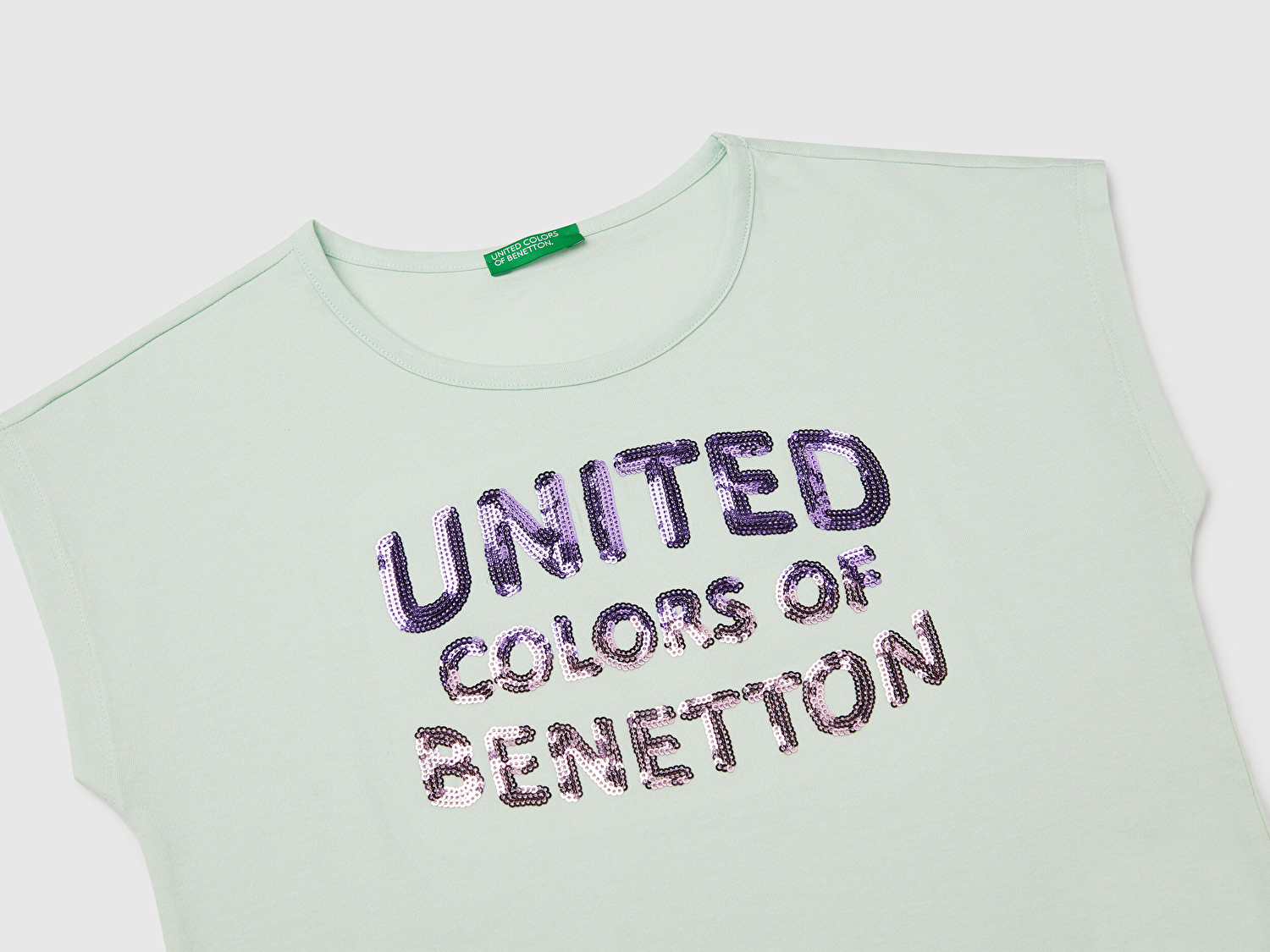 Benetton Kız Çocuk Su Yeşili Benetton Logo Baskılı T-Shirt