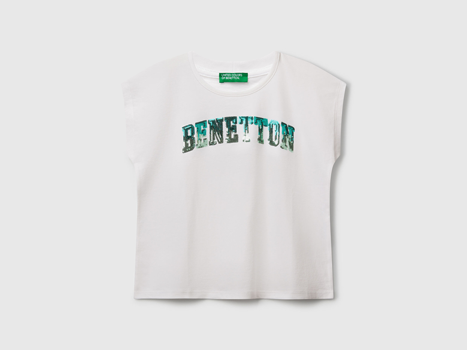 Benetton Kız Çocuk Beyaz Benetton Logo Baskılı T-Shirt