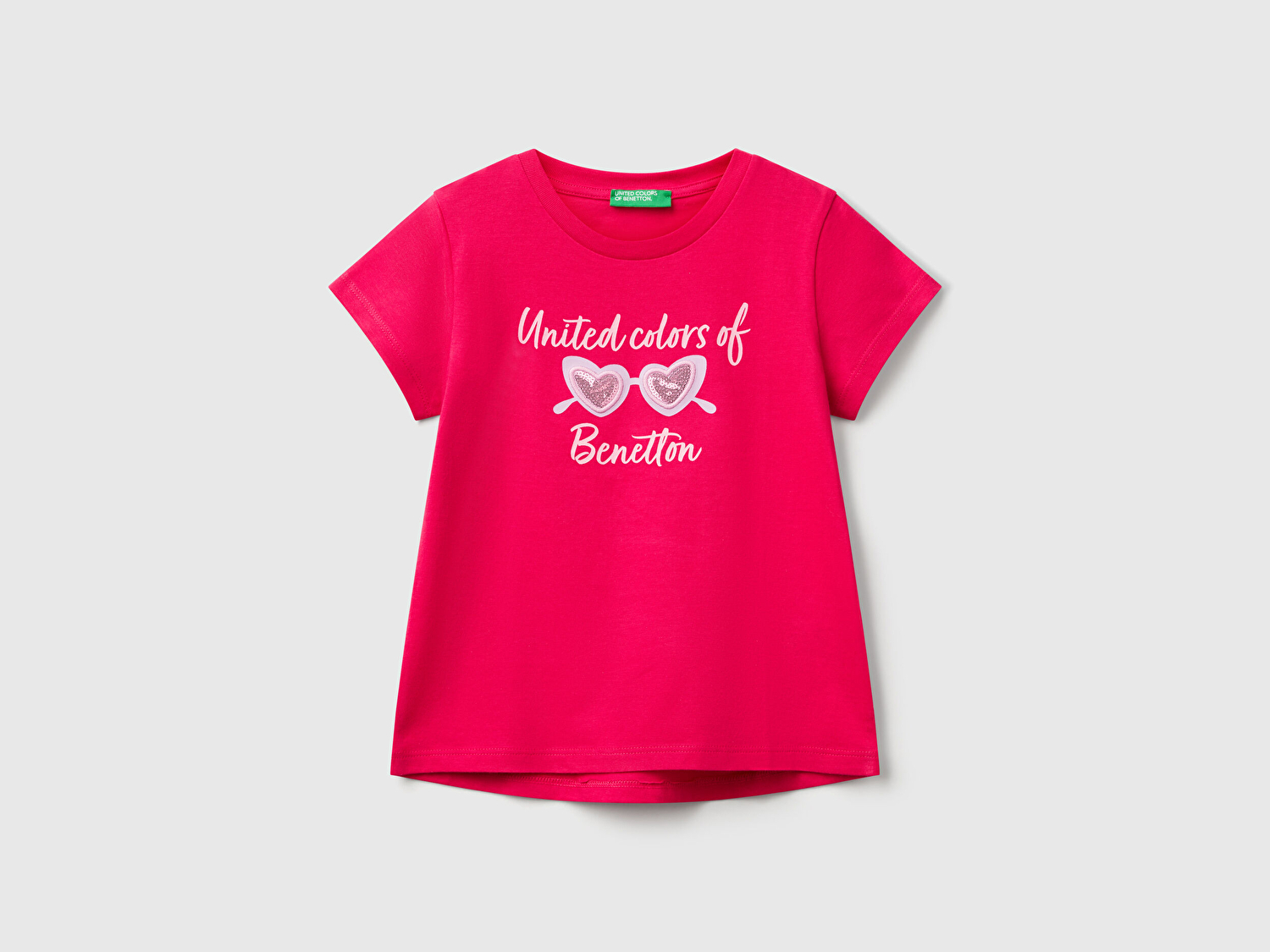 Benetton Kız Bebek Fuşya Simli Benetton Logo Baskılı T-Shirt