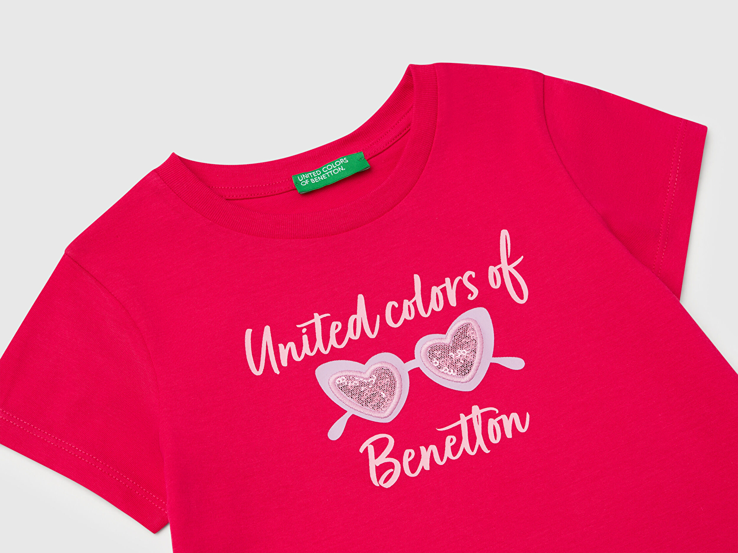 Benetton Kız Bebek Fuşya Simli Benetton Logo Baskılı T-Shirt