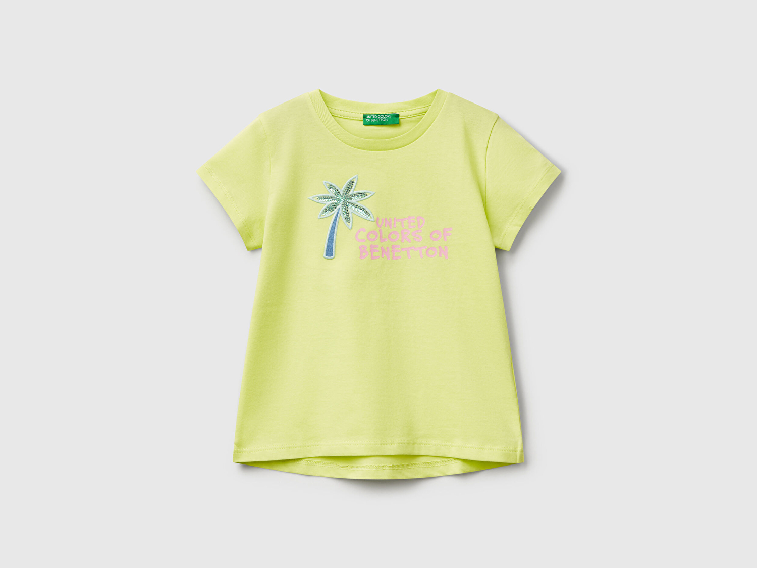 Benetton Kız Bebek Sarı Simli Benetton Logo Baskılı T-Shirt