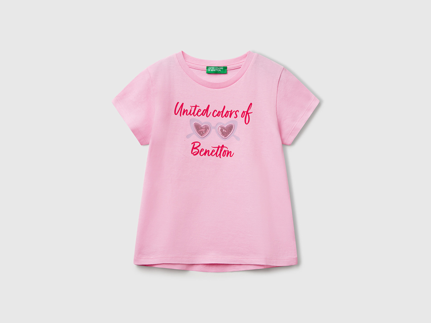 Benetton Kız Bebek Pembe Simli Benetton Logo Baskılı T-Shirt