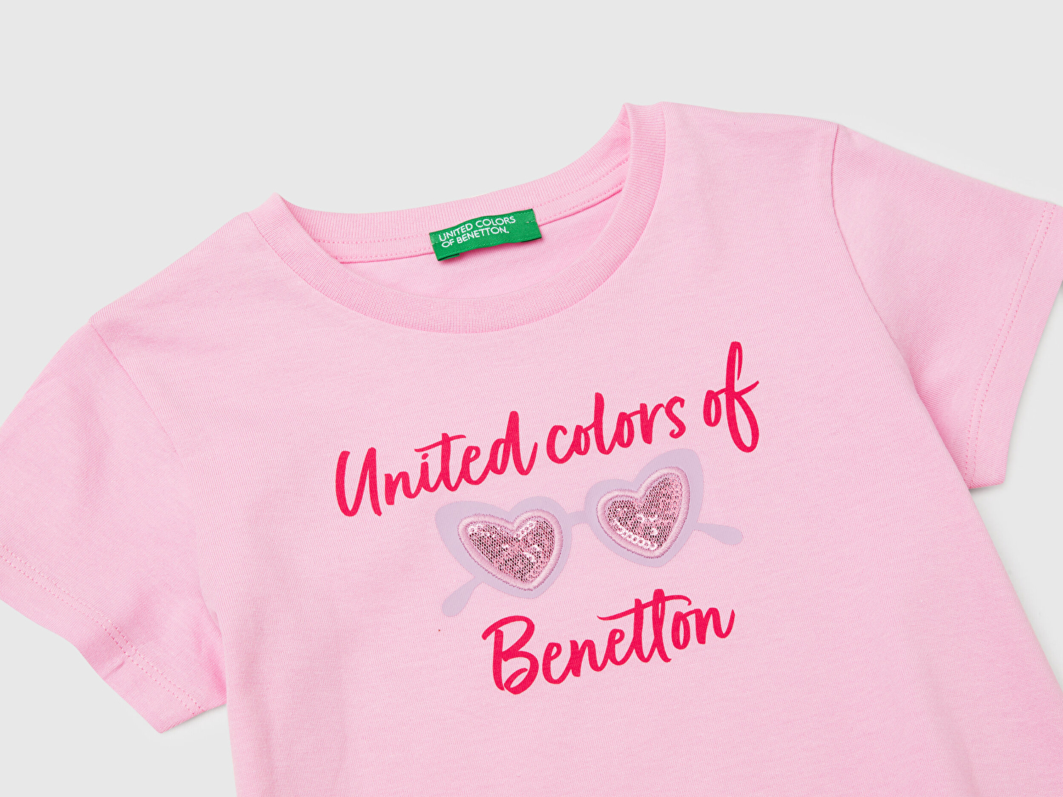Benetton Kız Bebek Pembe Simli Benetton Logo Baskılı T-Shirt
