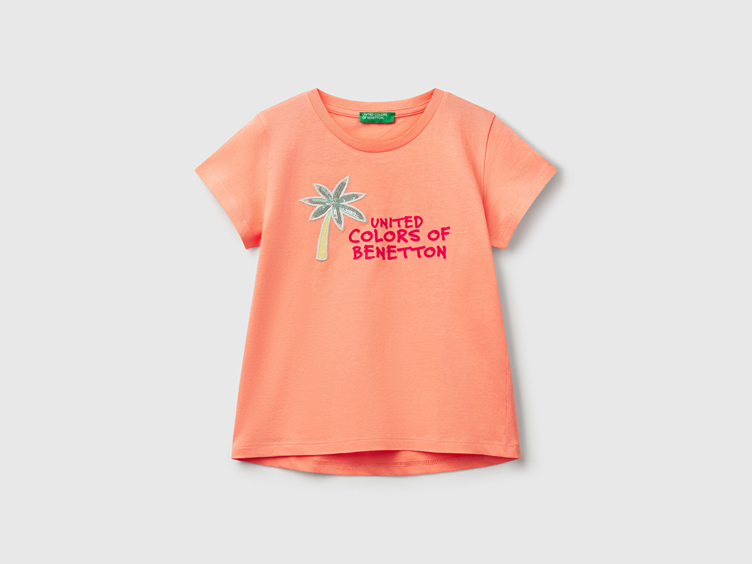 Benetton Kız Bebek Yavruağzı Simli Benetton Logo Baskılı T-Shirt