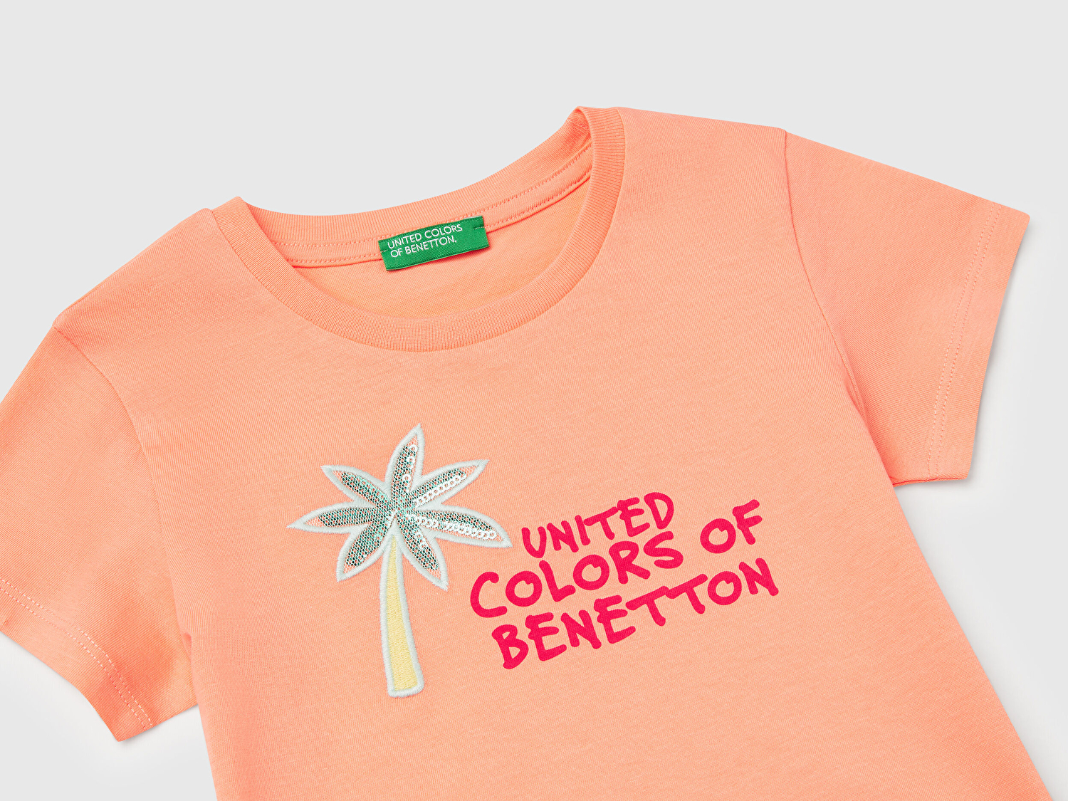 Benetton Kız Bebek Yavruağzı Simli Benetton Logo Baskılı T-Shirt