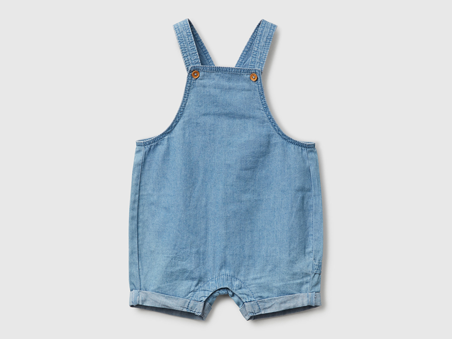 Benetton Bebek Denim Arkası Yama Cepli Logo Etiketli Düğmeli Askılı Denim Tulum