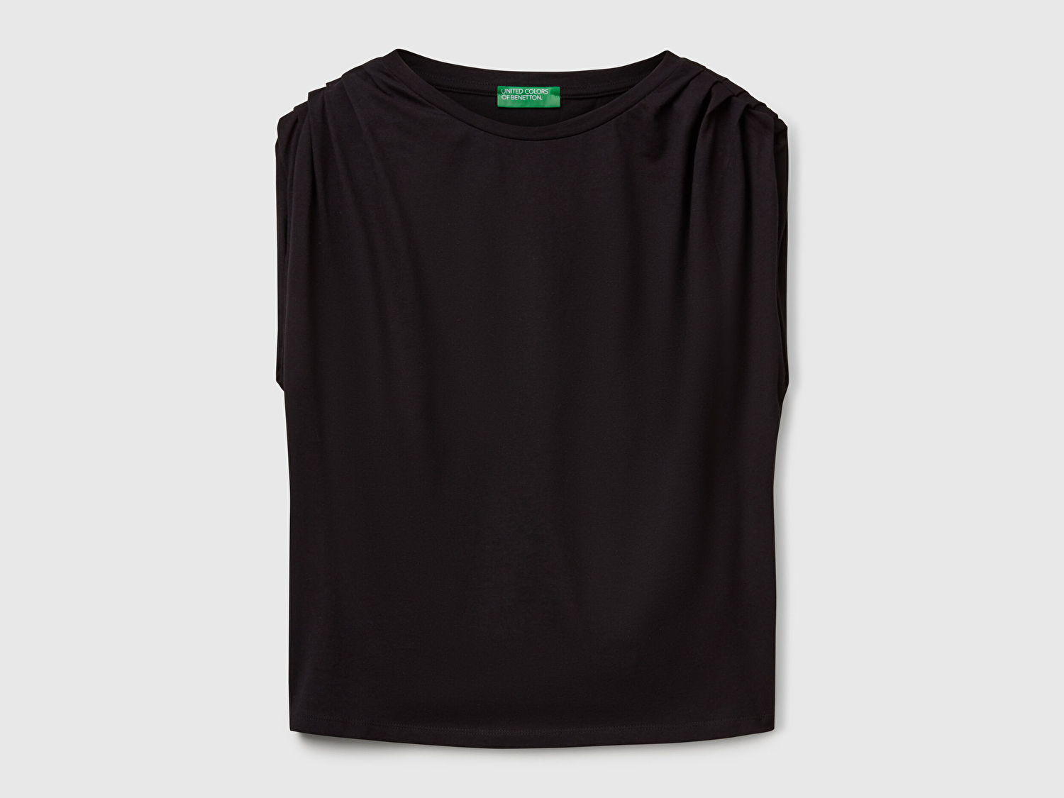 Benetton Kadın Siyah %100 Koton Omzu Büzgülü  Atlet