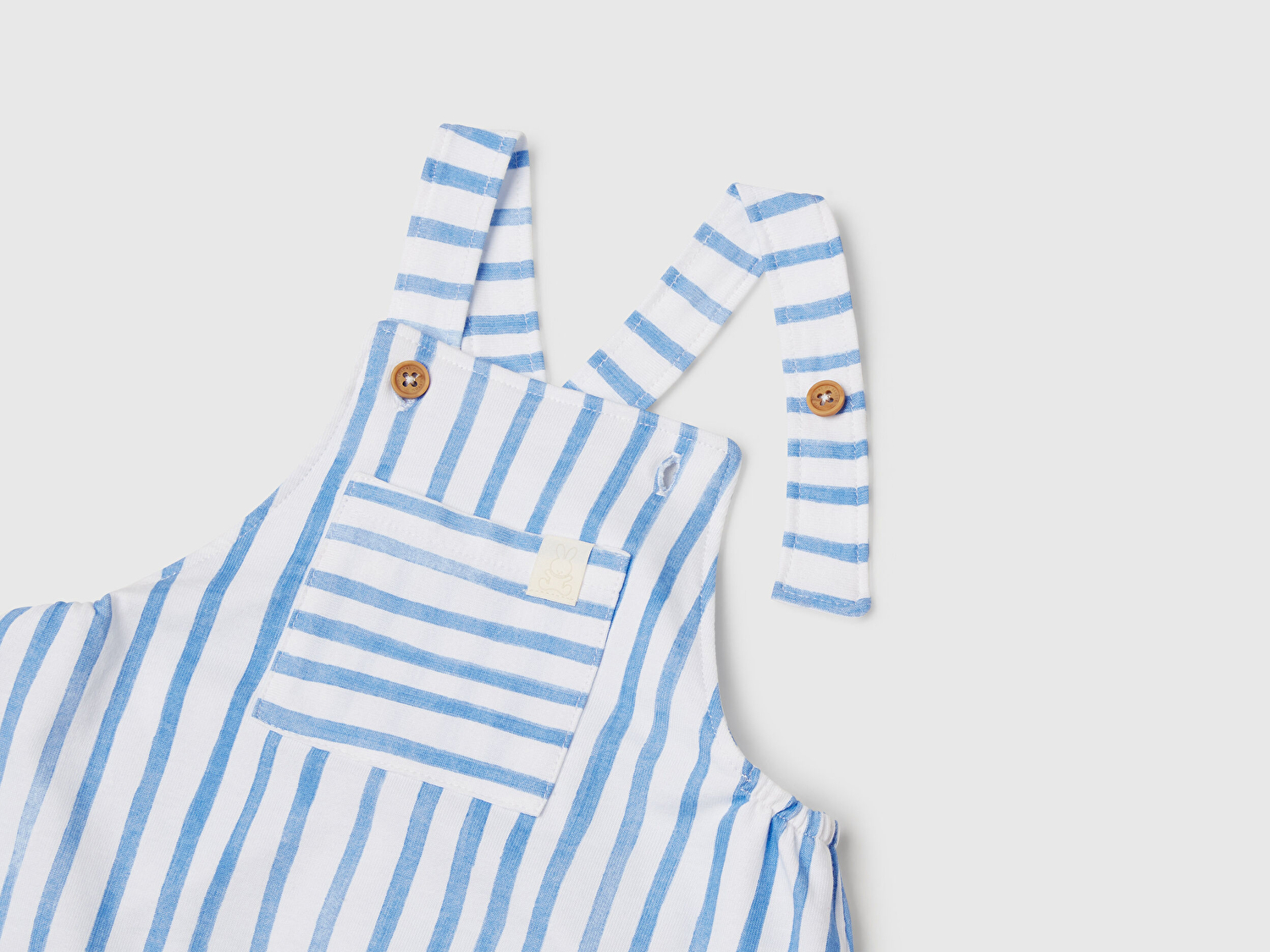 Benetton Bebek Mavi Tamamı Desenli Logolu Düğmeli Ayarlanabilir Askılı Tulum