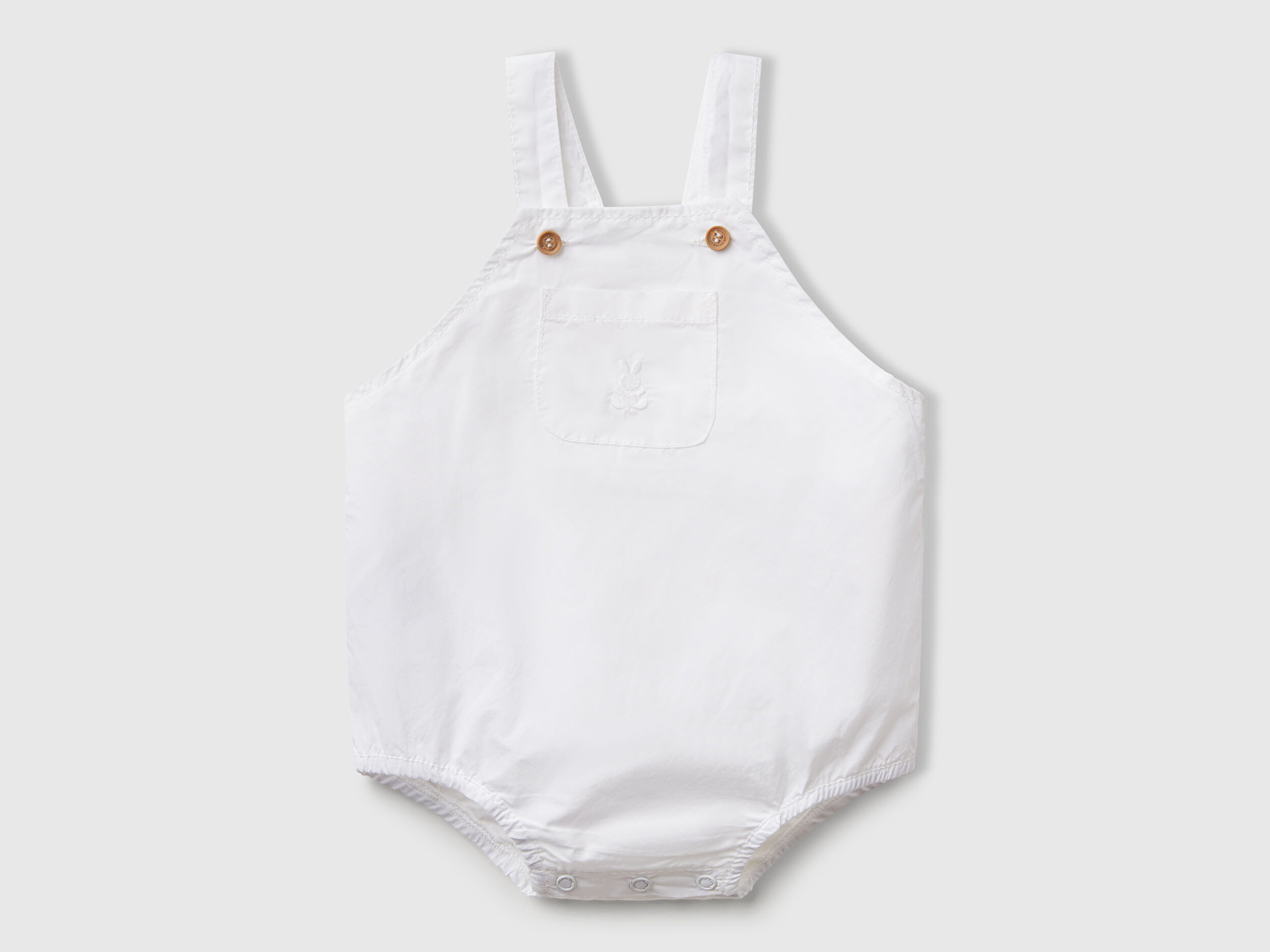 Benetton Bebek Beyaz Cebi Tavşan Logosu İşlemeli Lastikli Askılı Poplin Tulum