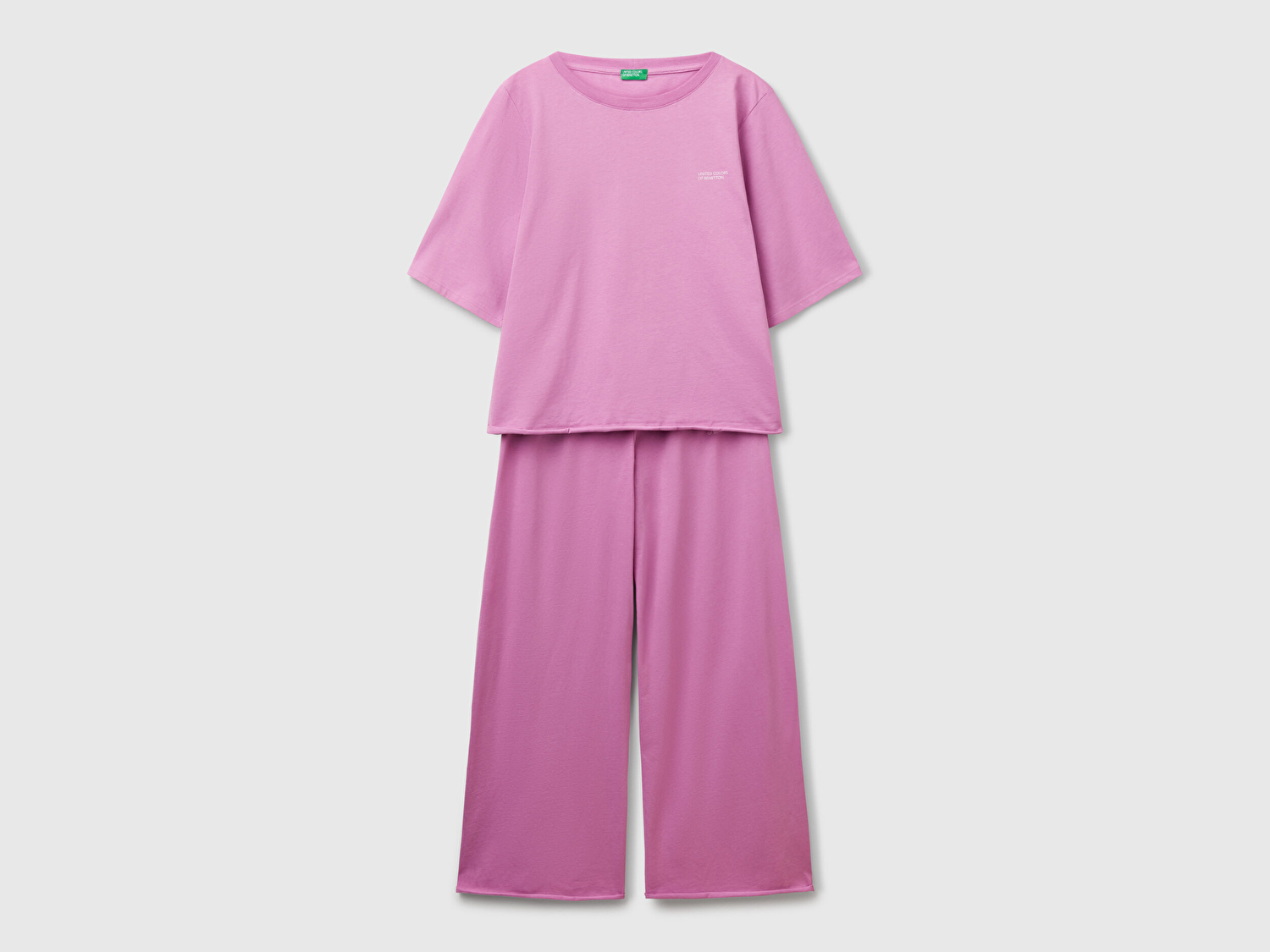 Benetton Kadın Lila %100 Pamuk Yazı Detaylı Altı Geniş Paça Pijama Takımı