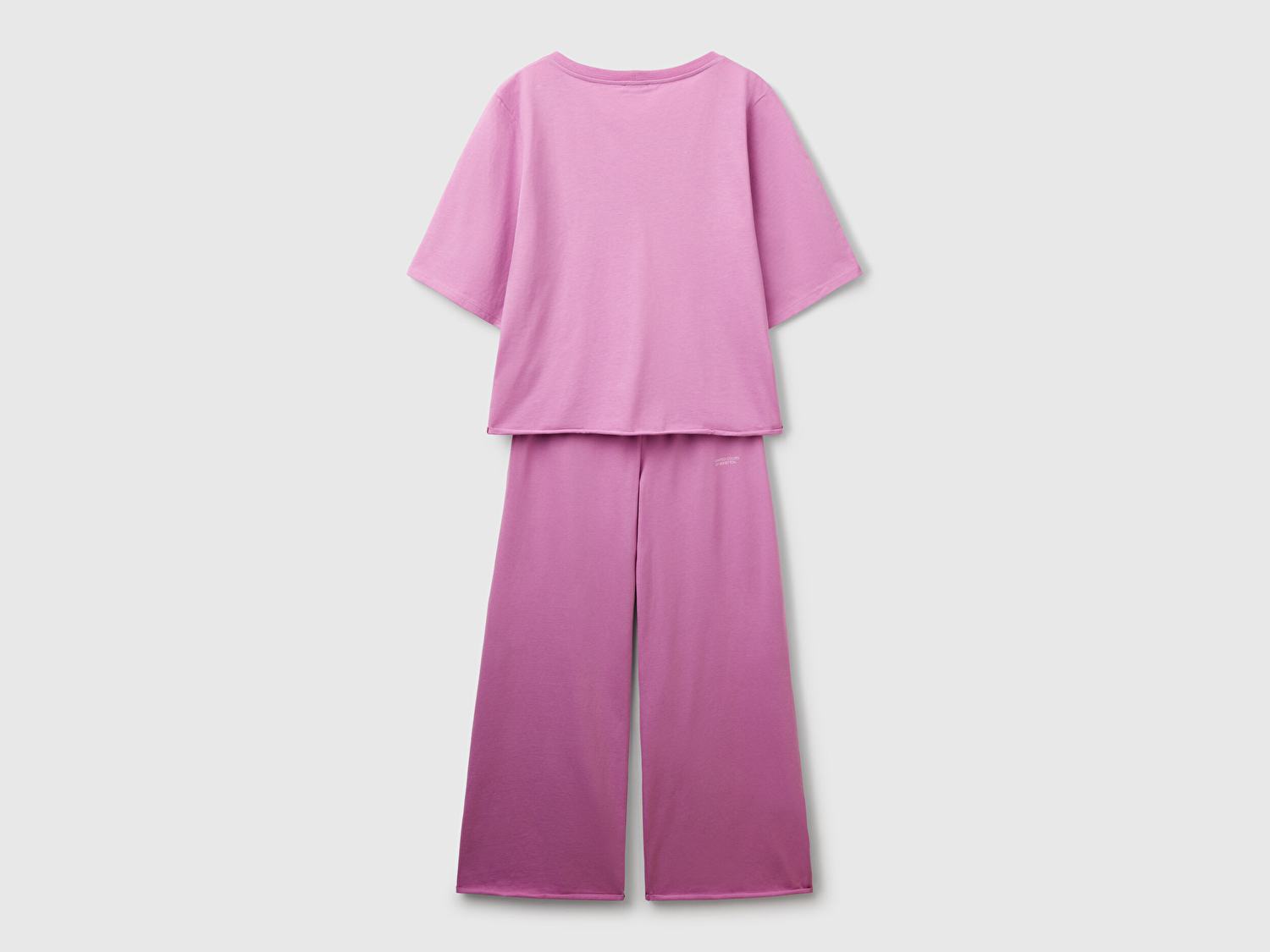 Benetton Kadın Lila %100 Pamuk Yazı Detaylı Altı Geniş Paça Pijama Takımı