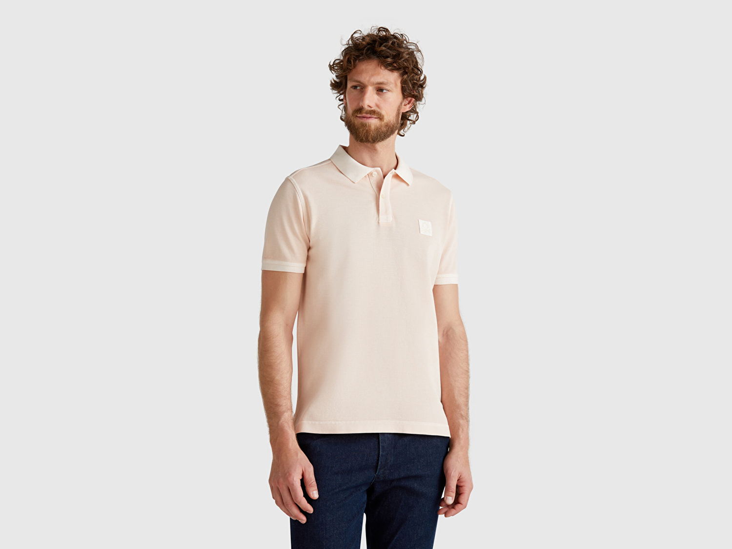 Benetton Erkek Pembe %100 Organik Koton Regular Fit Polo T-Shirt