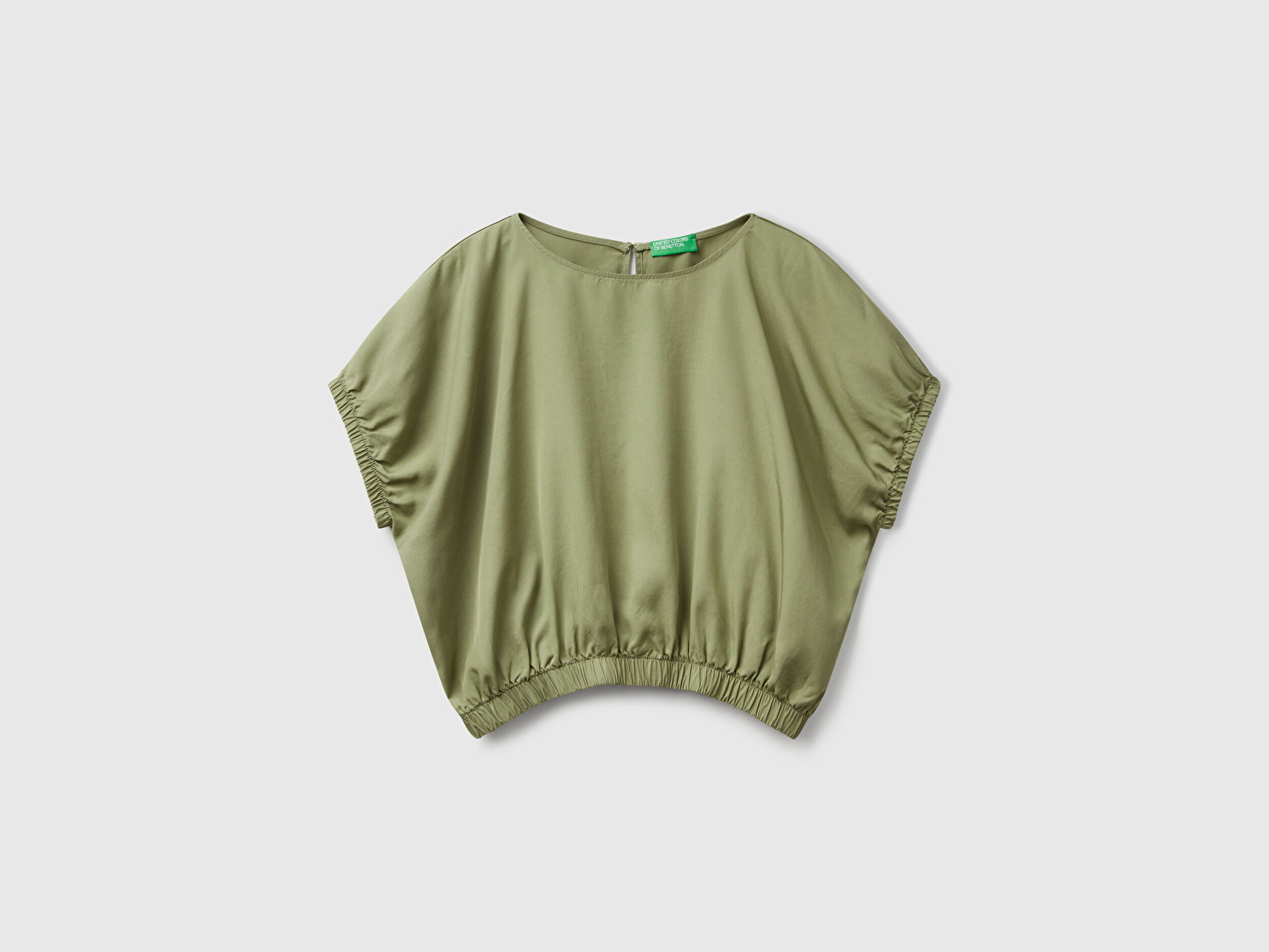 Benetton Kadın Adaçayı yeşili %100 Liyosel Beli Lastikli Kimona Kol Bluz