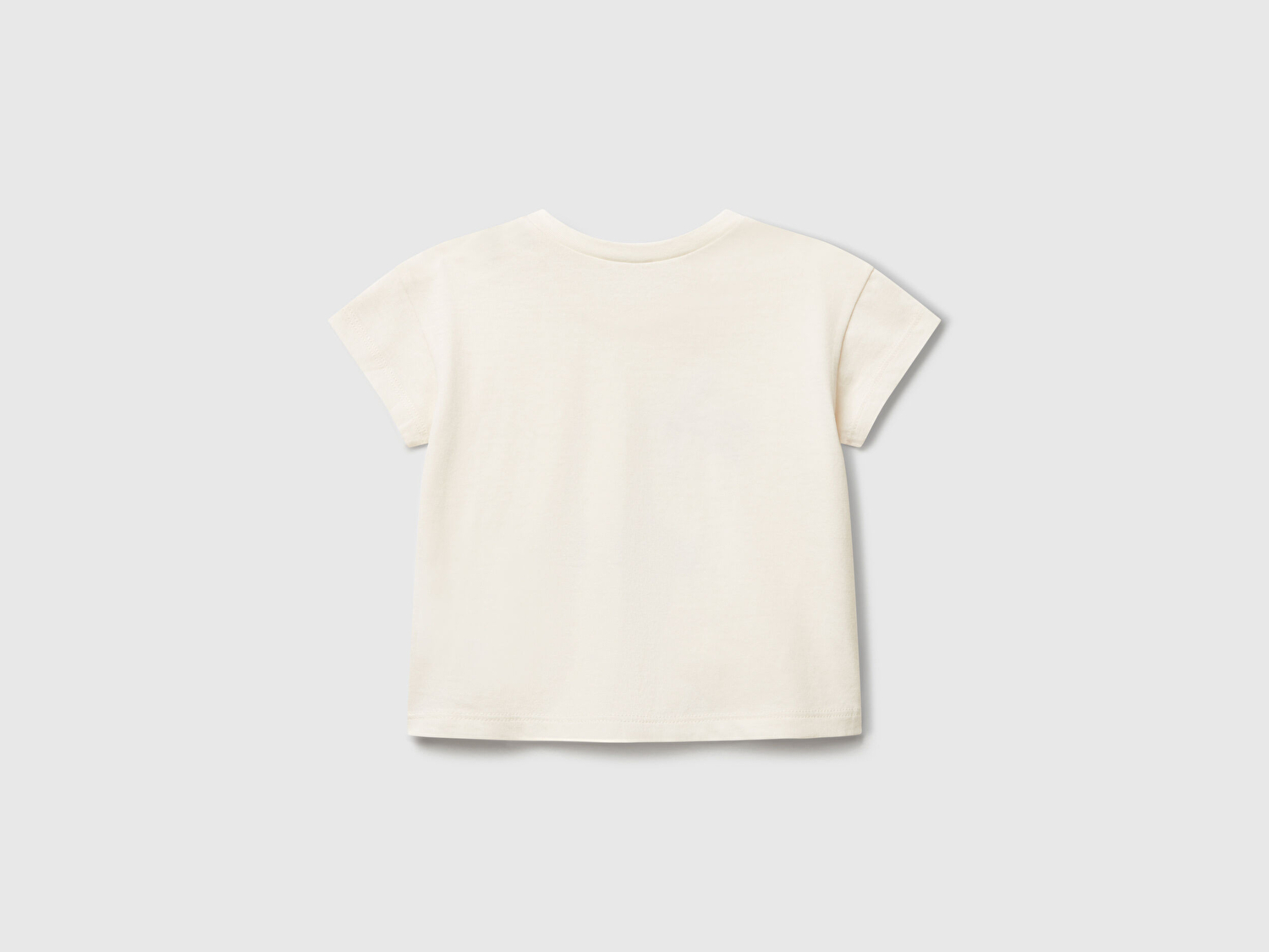 Benetton Bebek Ekru Aplikeli ve Baskılı Bisiklet Yaka T-Shirt