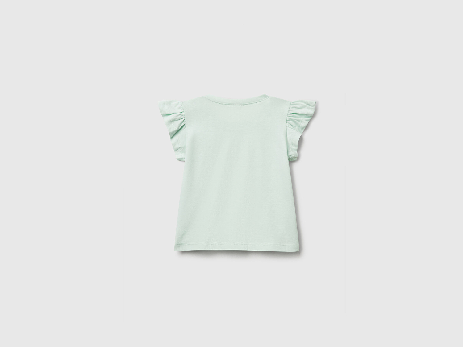Benetton Bebek Su Yeşili Logo Etiketli Kolu Fırfır Detaylı Bisiklet Yaka T-Shirt