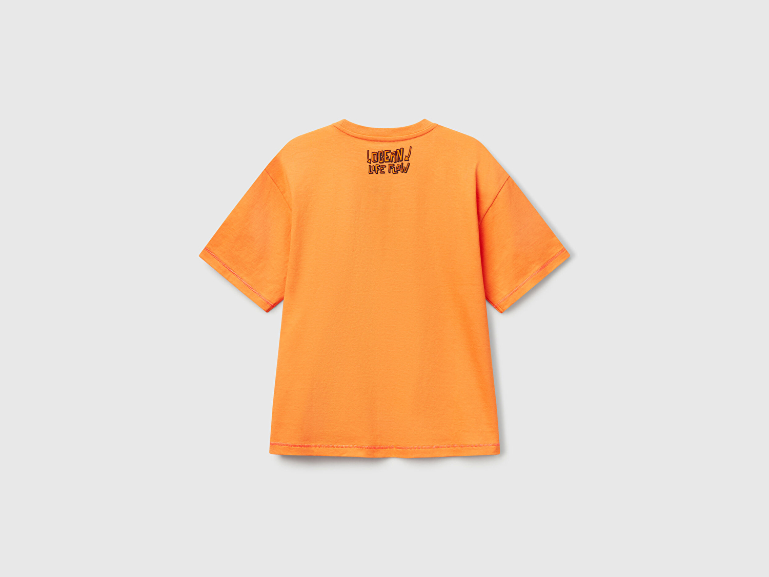 Benetton Erkek Çocuk Turuncu Ajurlu Önü ve Arkası Baskılı T-Shirt