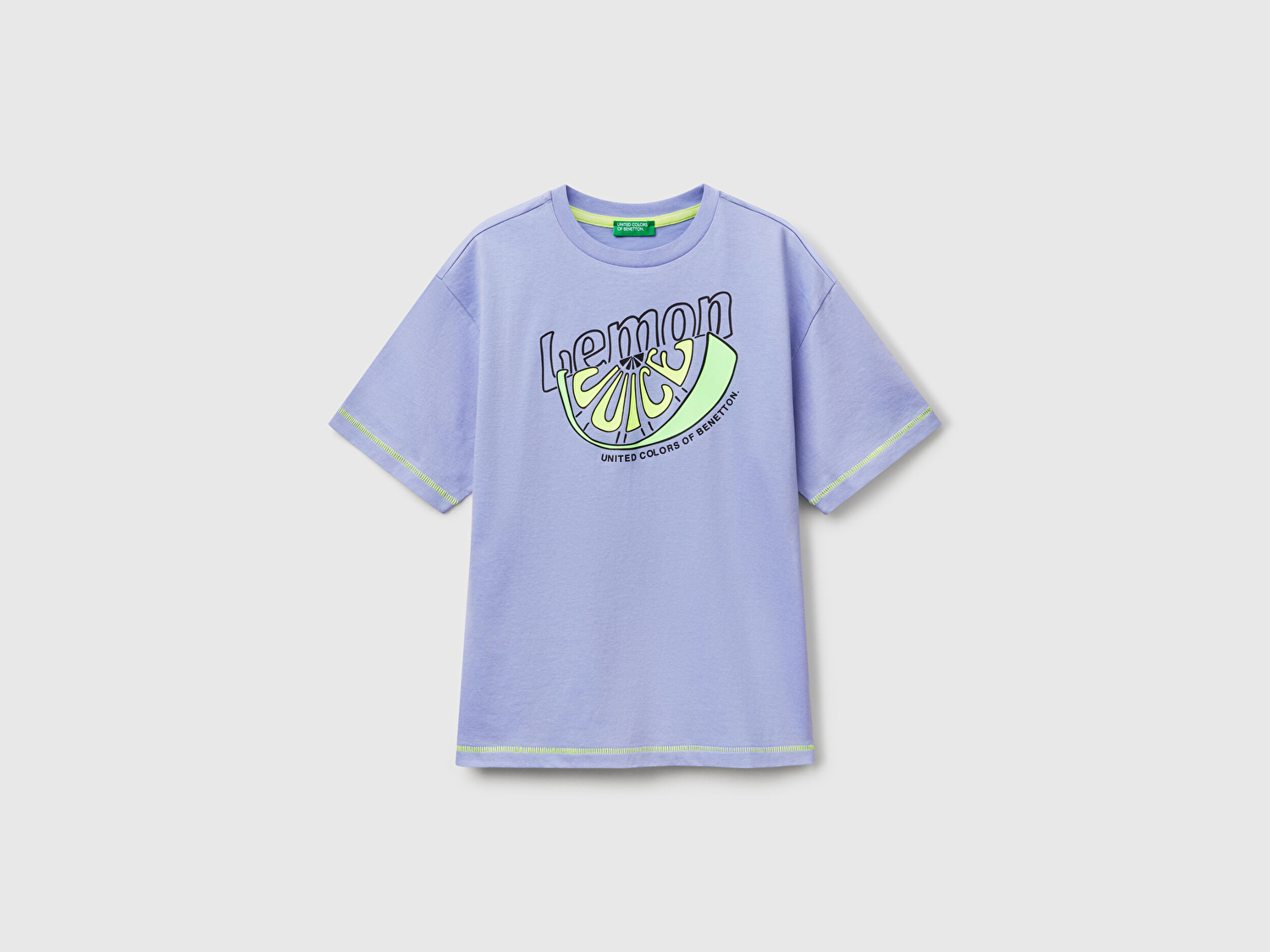 Benetton Erkek Çocuk Mor Ajurlu Önü ve Arkası Baskılı T-Shirt