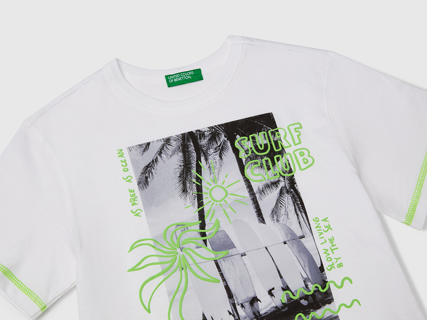 Benetton Erkek Bebek Beyaz Fotoğraf Baskılı Kabartma Detaylı Kontrastlı T-Shirt
