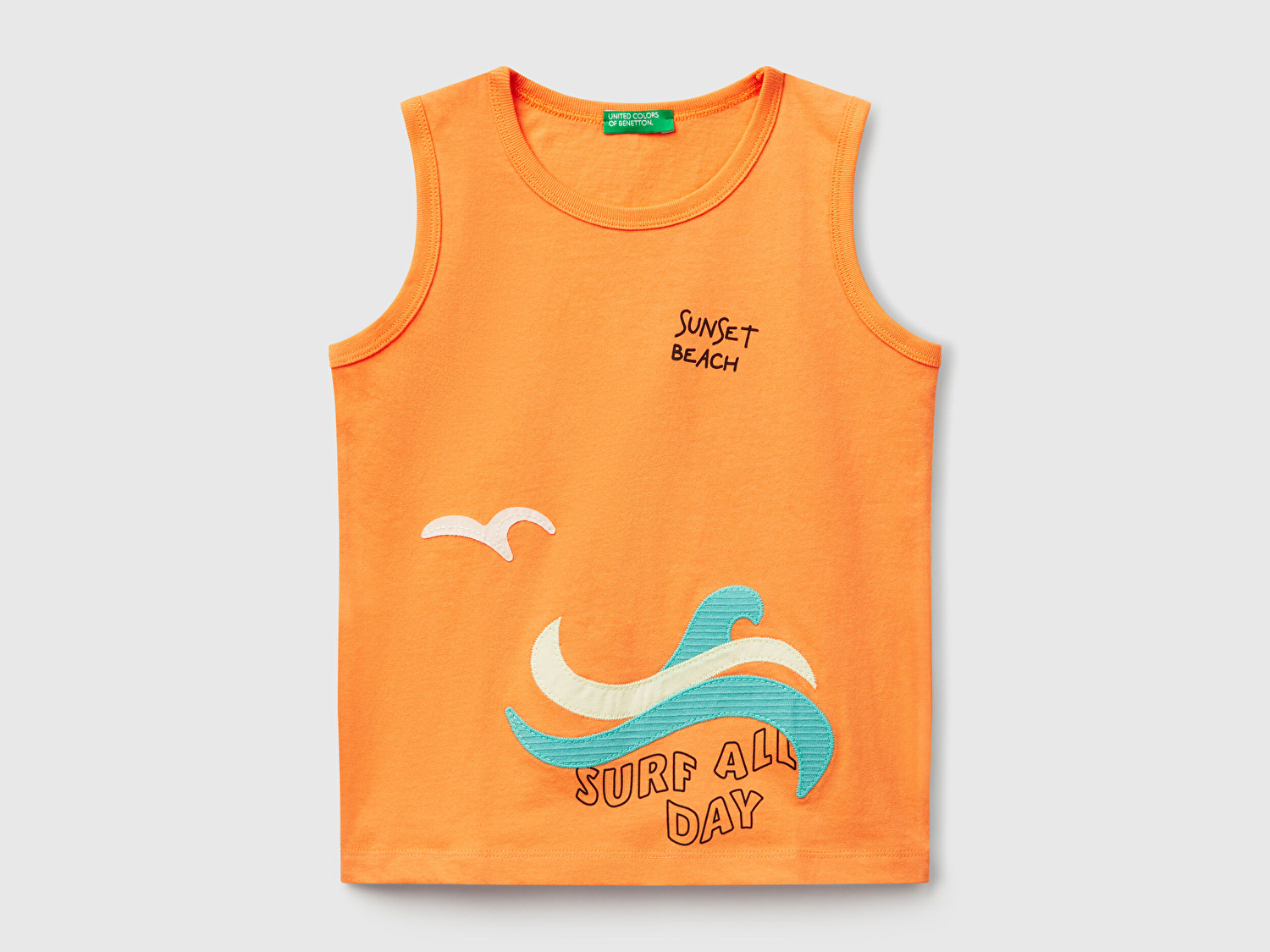 Benetton Erkek Bebek Turuncu Kumaş Aplikeli Önü Baskılı Atlet