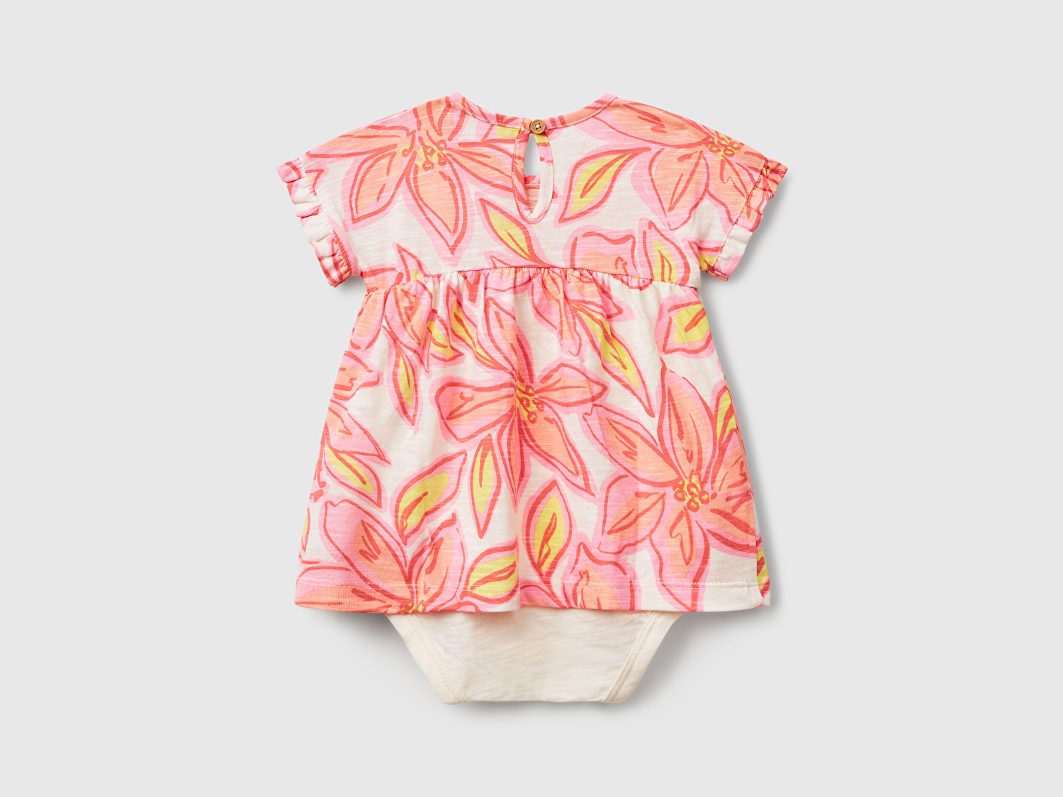 Benetton Bebek Yavruağzı Tamamı Desenli Kimono Kol İçi Bodysuitli Elbise