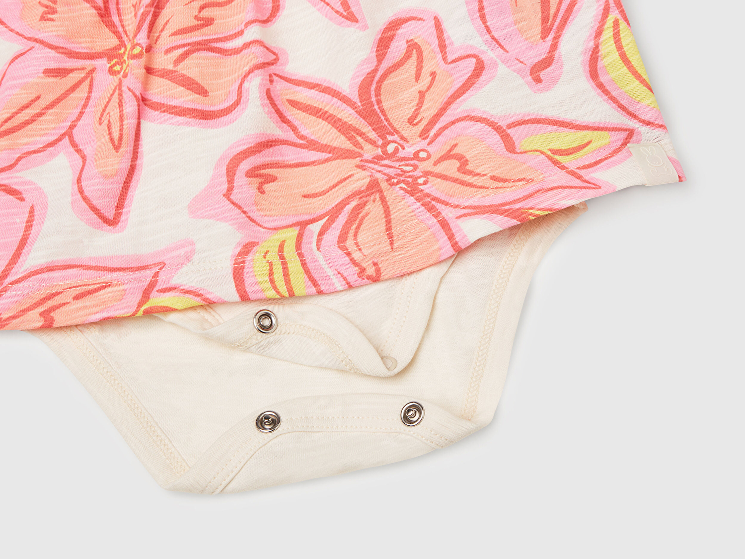 Benetton Bebek Yavruağzı Tamamı Desenli Kimono Kol İçi Bodysuitli Elbise