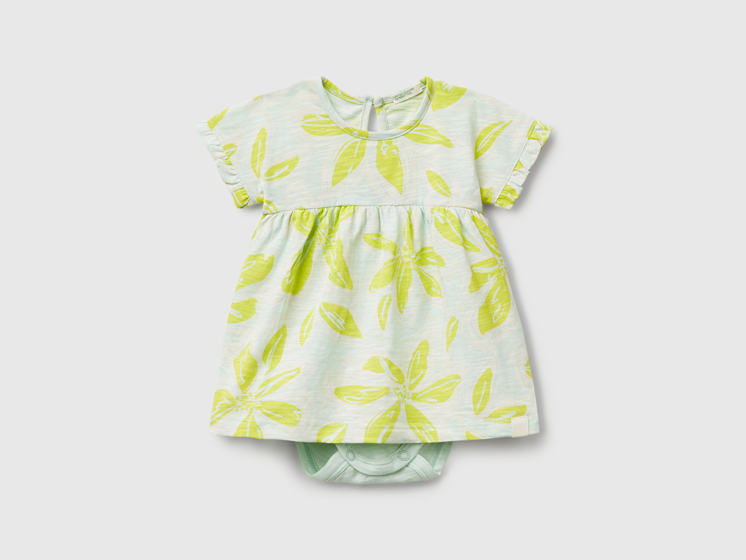 Benetton Bebek Su Yeşili Tamamı Desenli Kimono Kol İçi Bodysuitli Elbise