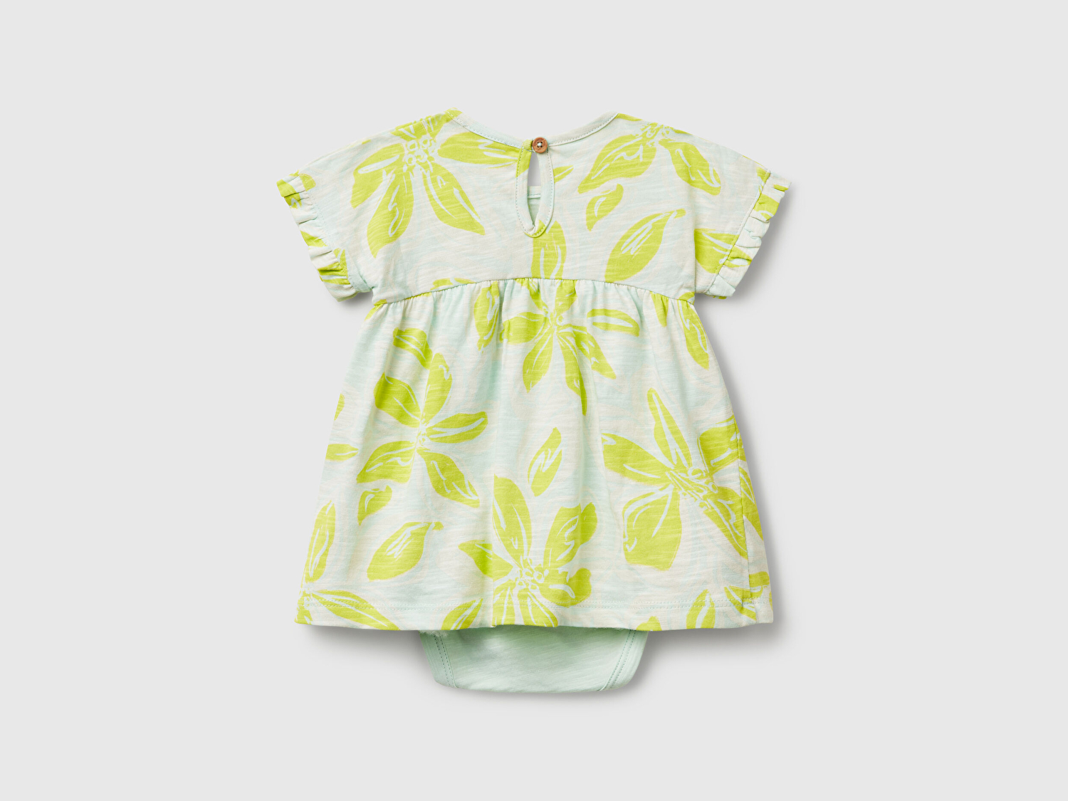 Benetton Bebek Su Yeşili Tamamı Desenli Kimono Kol İçi Bodysuitli Elbise