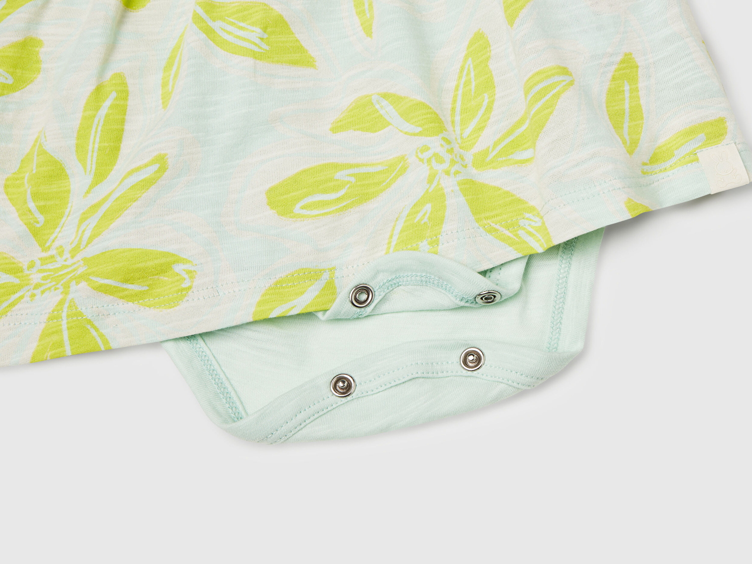 Benetton Bebek Su Yeşili Tamamı Desenli Kimono Kol İçi Bodysuitli Elbise