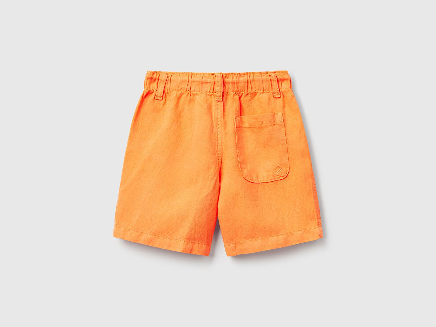 Benetton Erkek Bebek Turuncu Liyosel ve Keten Karışımlı Düğmeli Büzgü İpli Bermuda Şort