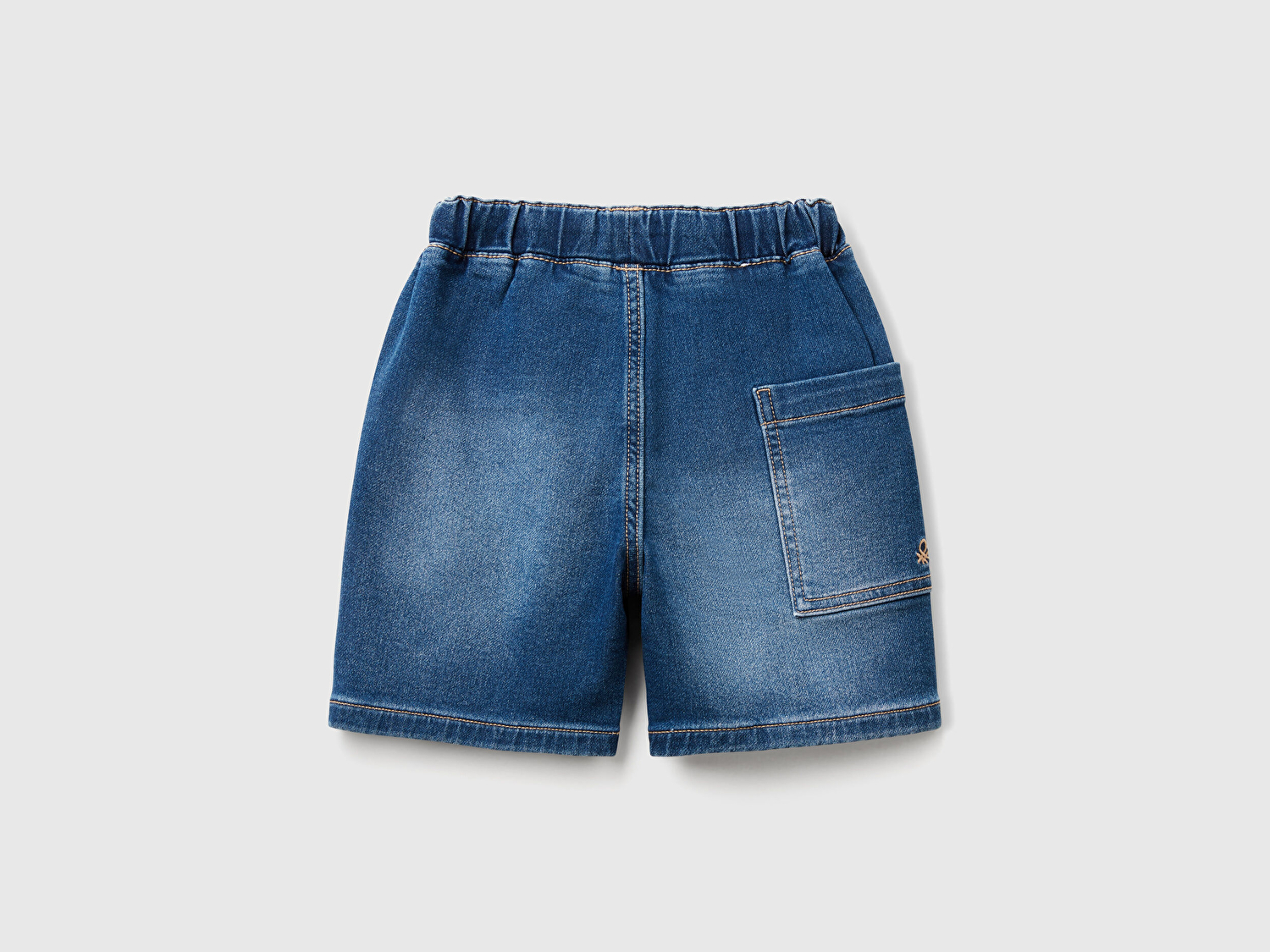 Benetton Erkek Bebek Koyu Denim Yan Cebi Logo İşlemeli Büzgü İpli Denim Bermuda Şort