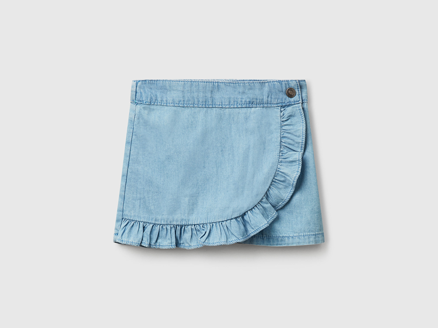 Benetton Kız Bebek Denim Çıtçıt Düğmeli Logo İşlemeli Önü Fırfırlı Şönil Şort Etek