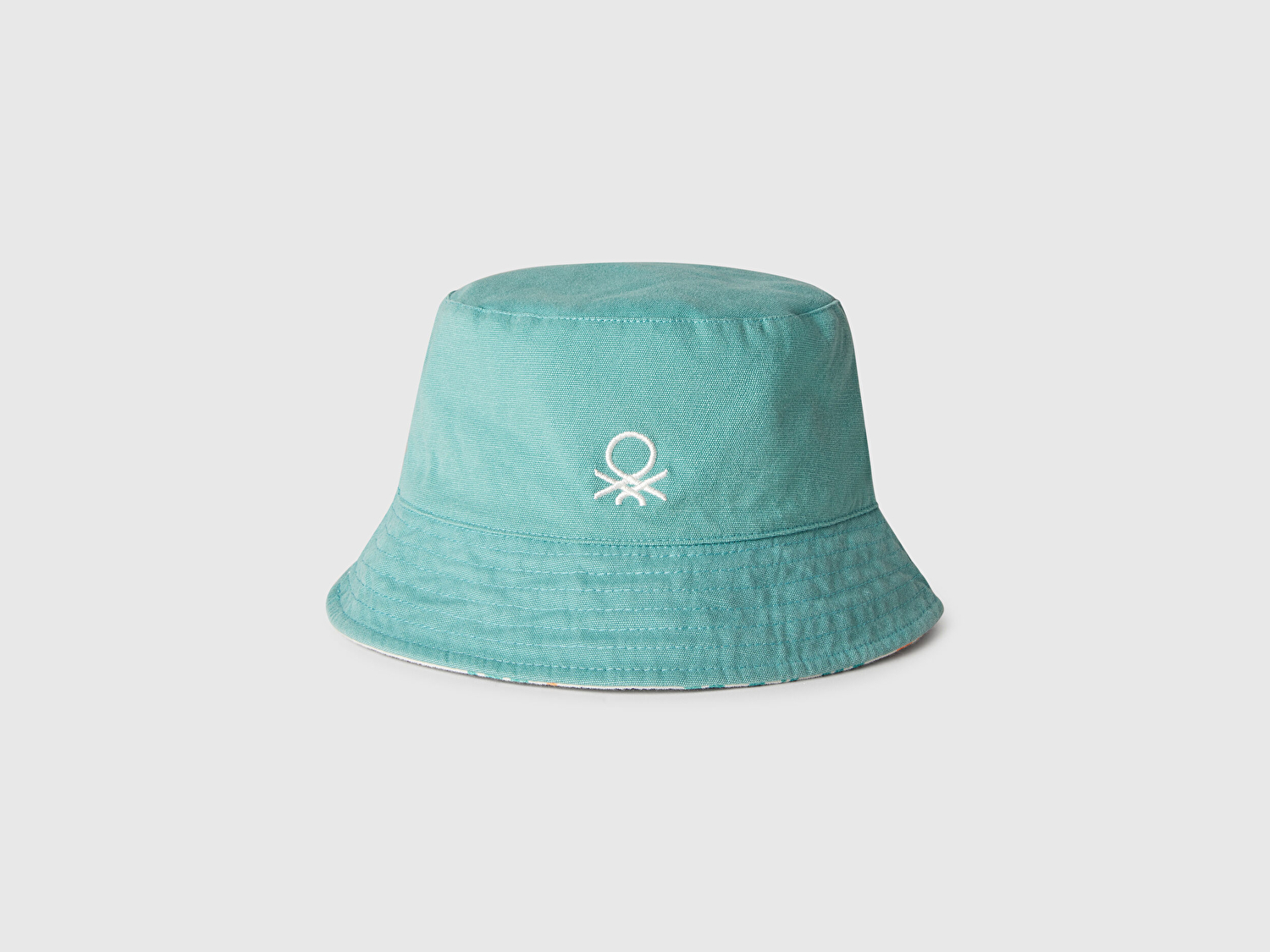 Benetton Erkek Çocuk Mint Yeşili Desenli Logo İşlemeli Çift Taraflı Bucket Şapka