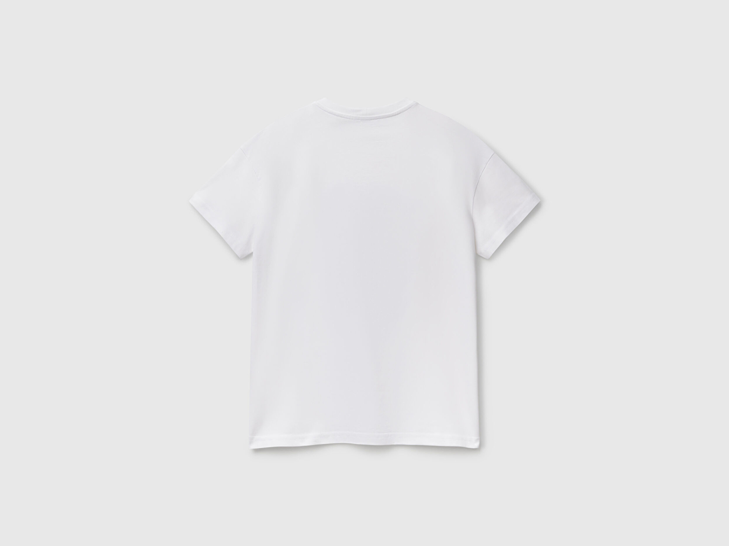 Benetton Kadın Beyaz-Mavi %100 Koton Regular Fit Çiçek Baskılı T-Shirt