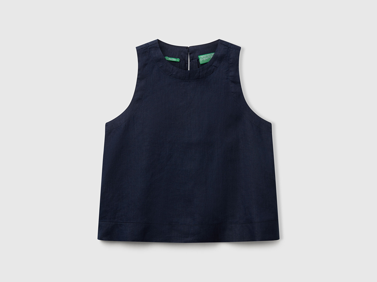 Benetton Kadın Lacivert %100 Keten Kolsuz Bluz
