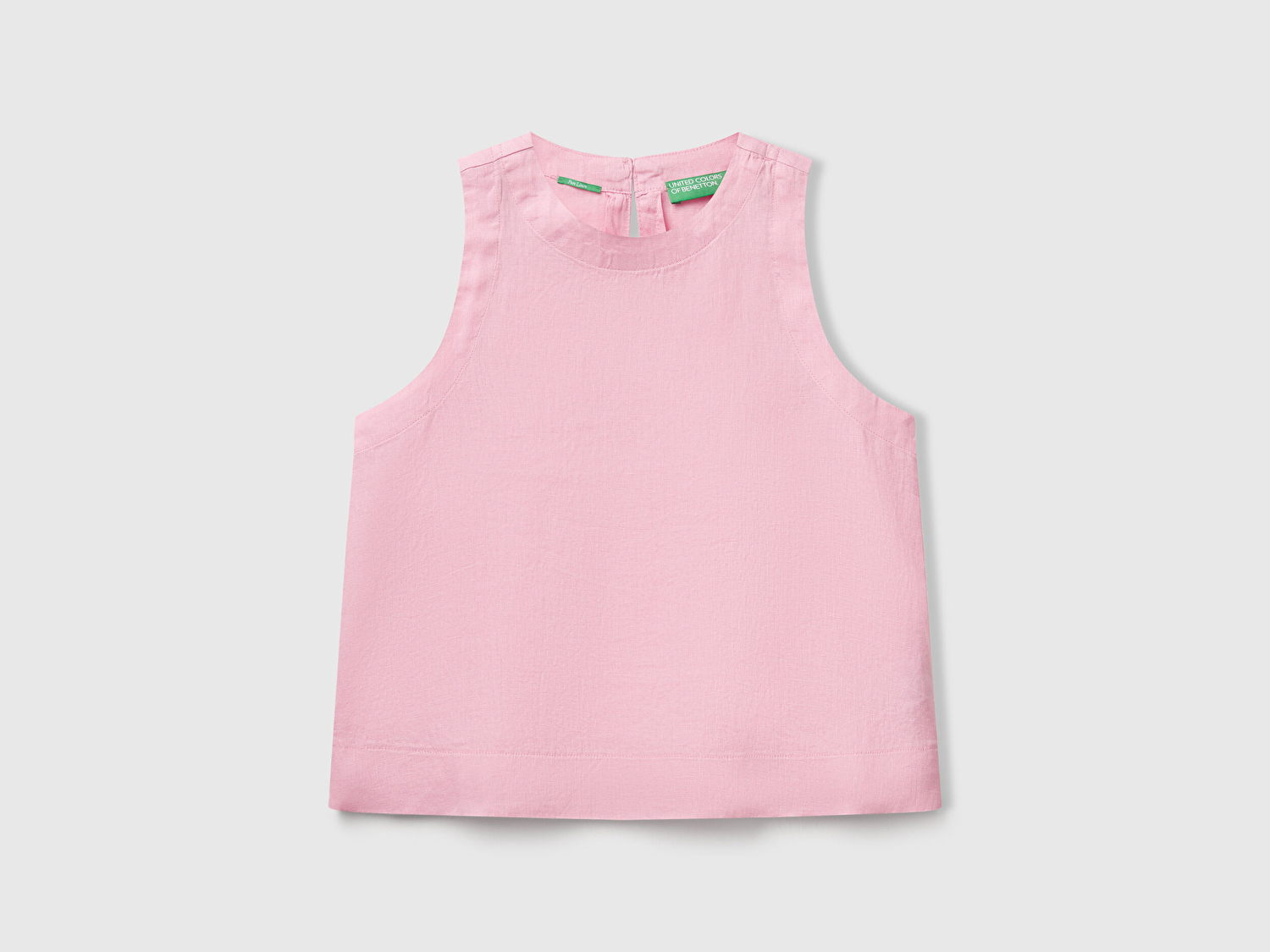 Benetton Kadın Pembe %100 Keten Kolsuz Bluz