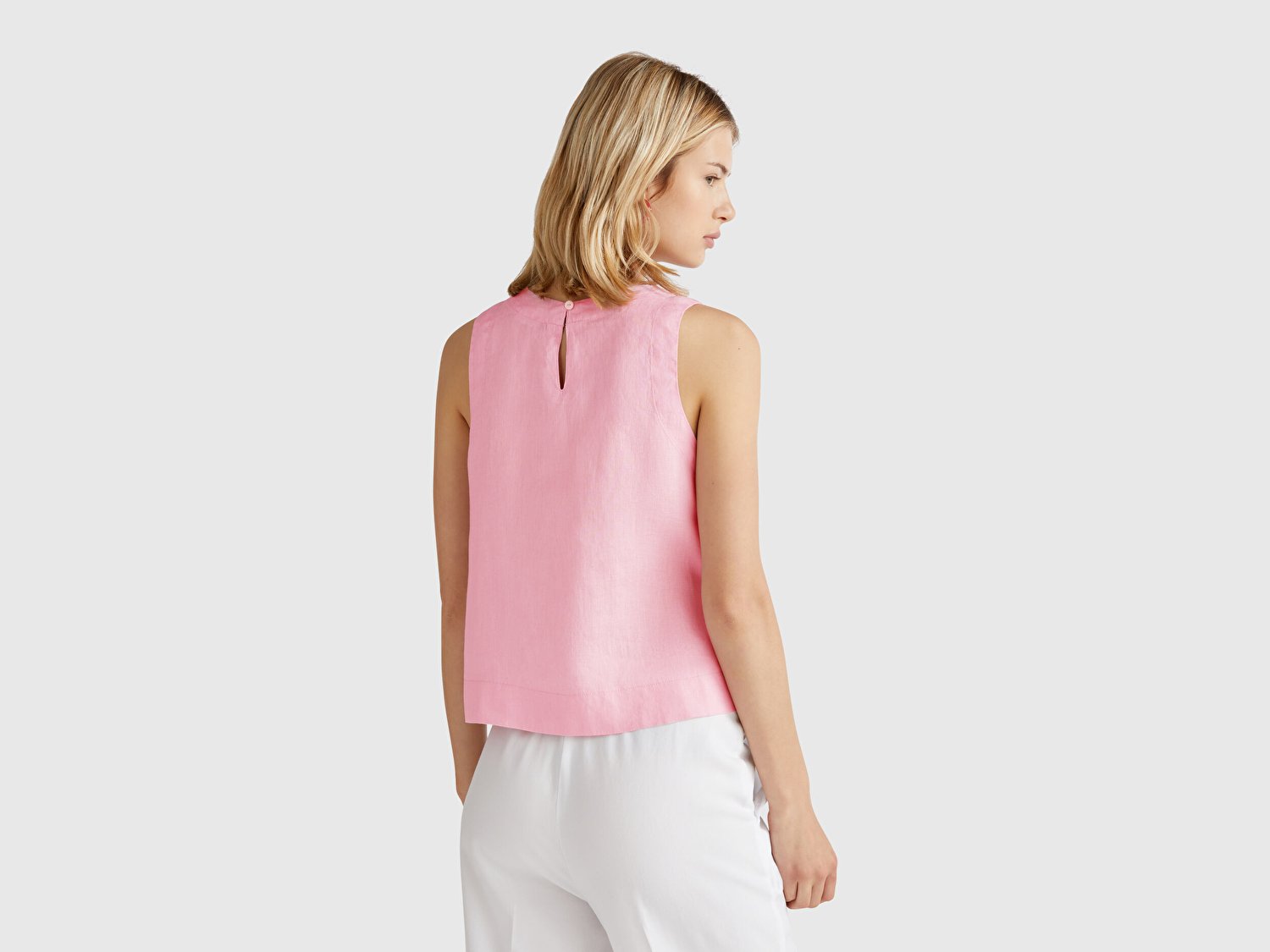 Benetton Kadın Pembe %100 Keten Kolsuz Bluz