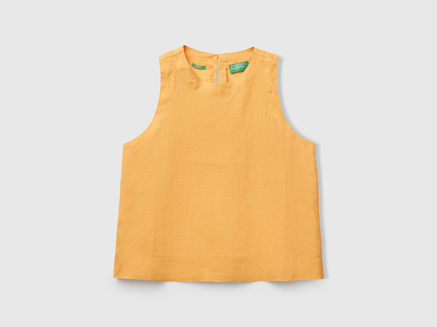 Benetton Kadın Sarı %100 Keten Kolsuz Bluz