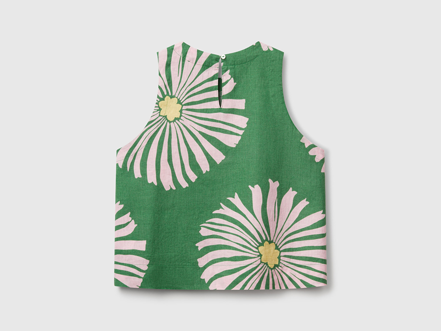 Benetton Kadın Yeşil %100 Keten Desenli Kolsuz Bluz