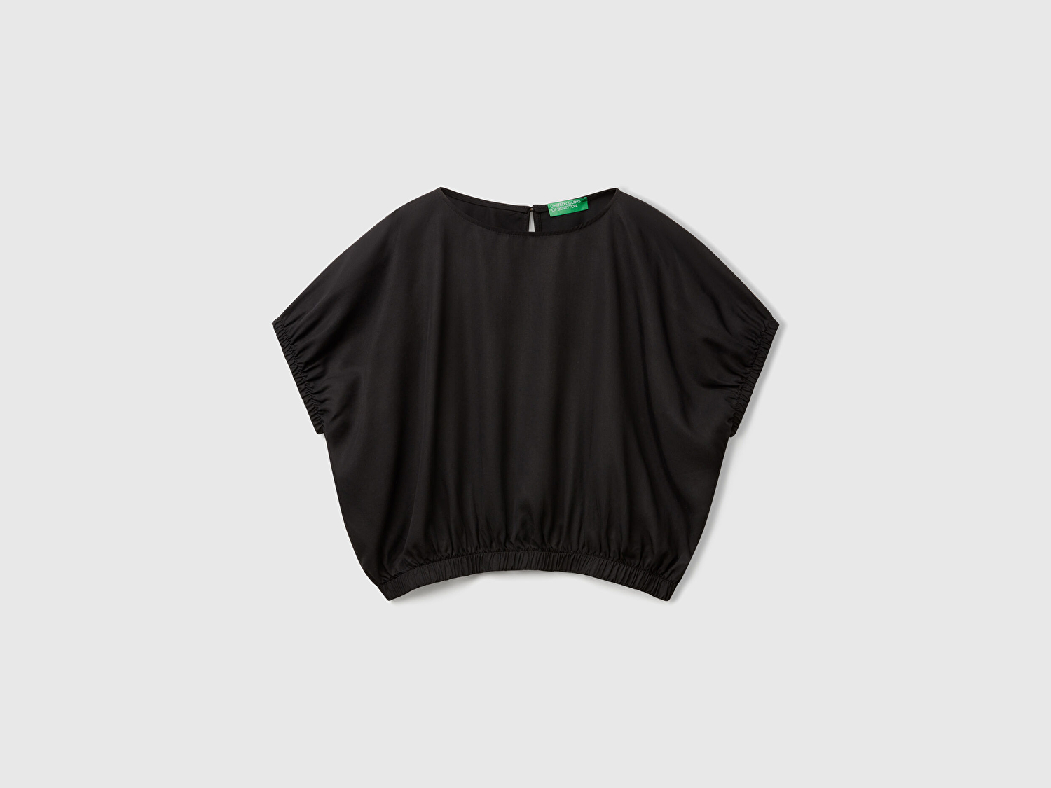 Benetton Kadın Siyah %100 Liyosel Beli Lastikli Kimona Kol Bluz