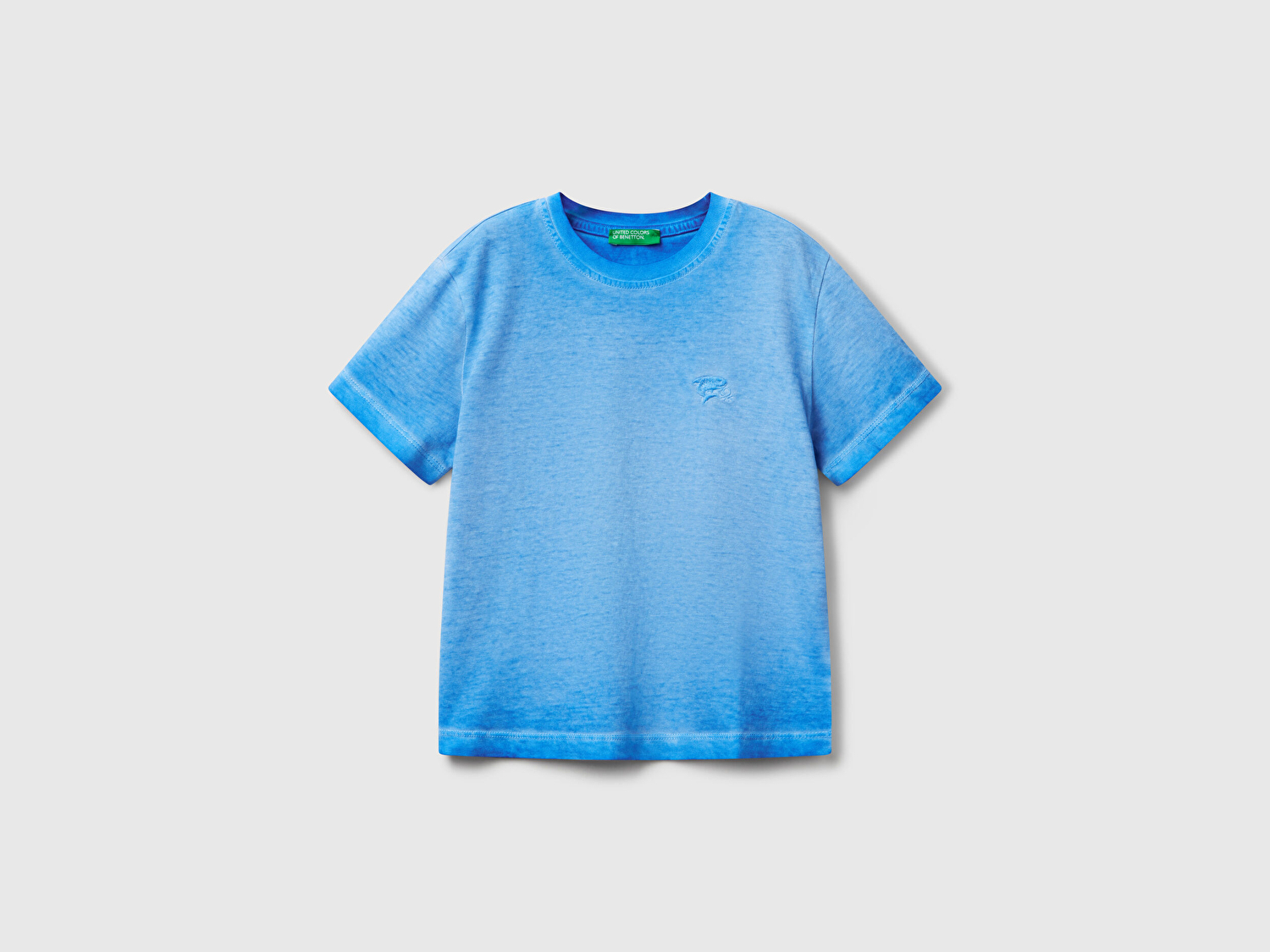 Benetton Erkek Bebek Saks Mavi Soluk Efektli Logo İşlemeli Oversize T-Shirt